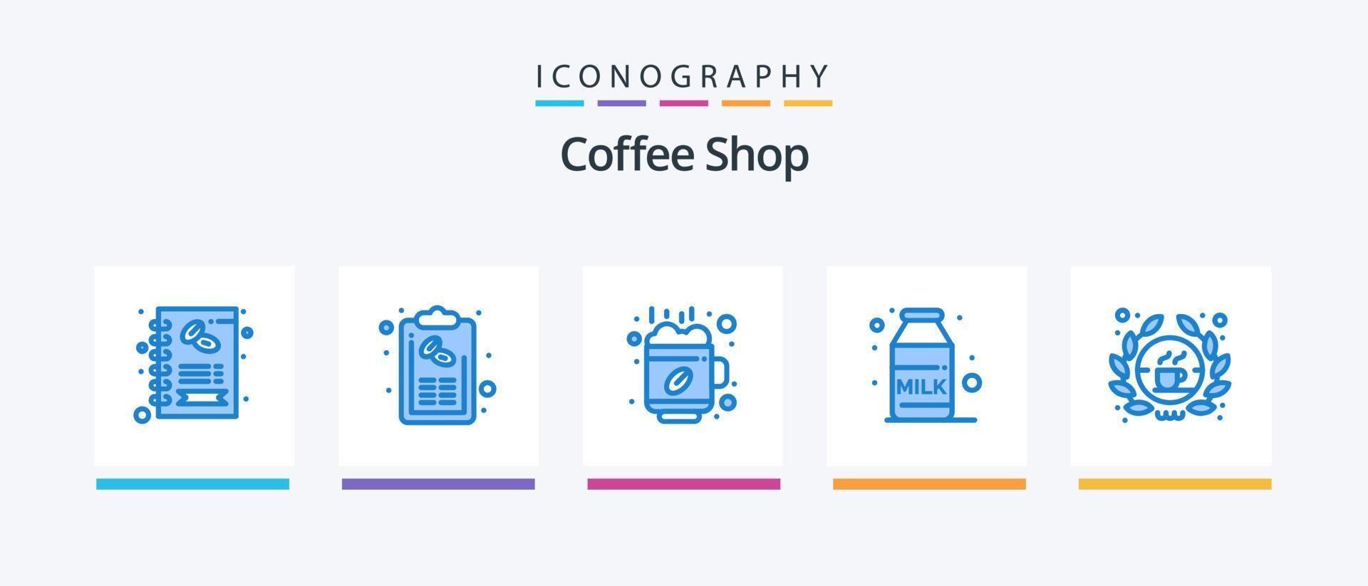 Coffee Shop Blue 5 Icon Pack inklusive Kaffee. Milch. Speisekarte. Kaffee. Tasse. kreatives Symboldesign vektor