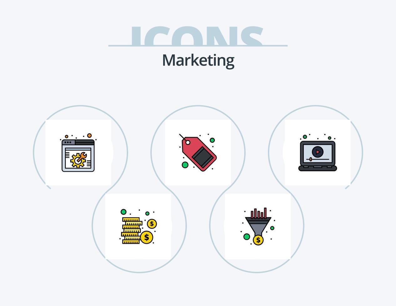 Marketing-Linie gefüllt Icon Pack 5 Icon-Design. Ziel. Verkaufsetikett. Trichter. Verkauf. Markt vektor