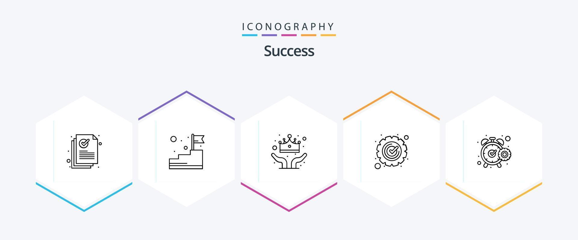 Erfolg 25-Zeilen-Icon-Pack einschließlich ok. Zahnrad. Stufen. Erfolg. Hand vektor