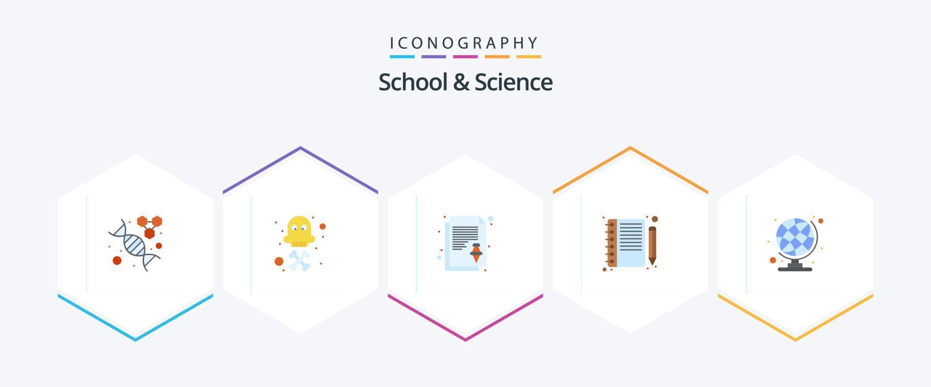 schule und wissenschaft 25 flaches symbolpaket einschließlich geographie. lernen. Notiz. Stift. Ausbildung vektor