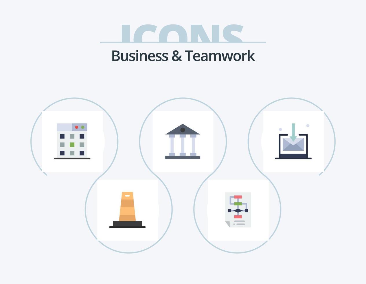 Geschäft und Teamarbeit flach Icon Pack 5 Icon Design. Finanzen und Wirtschaft. Säulen. Verfahren. Banken. Technologie vektor