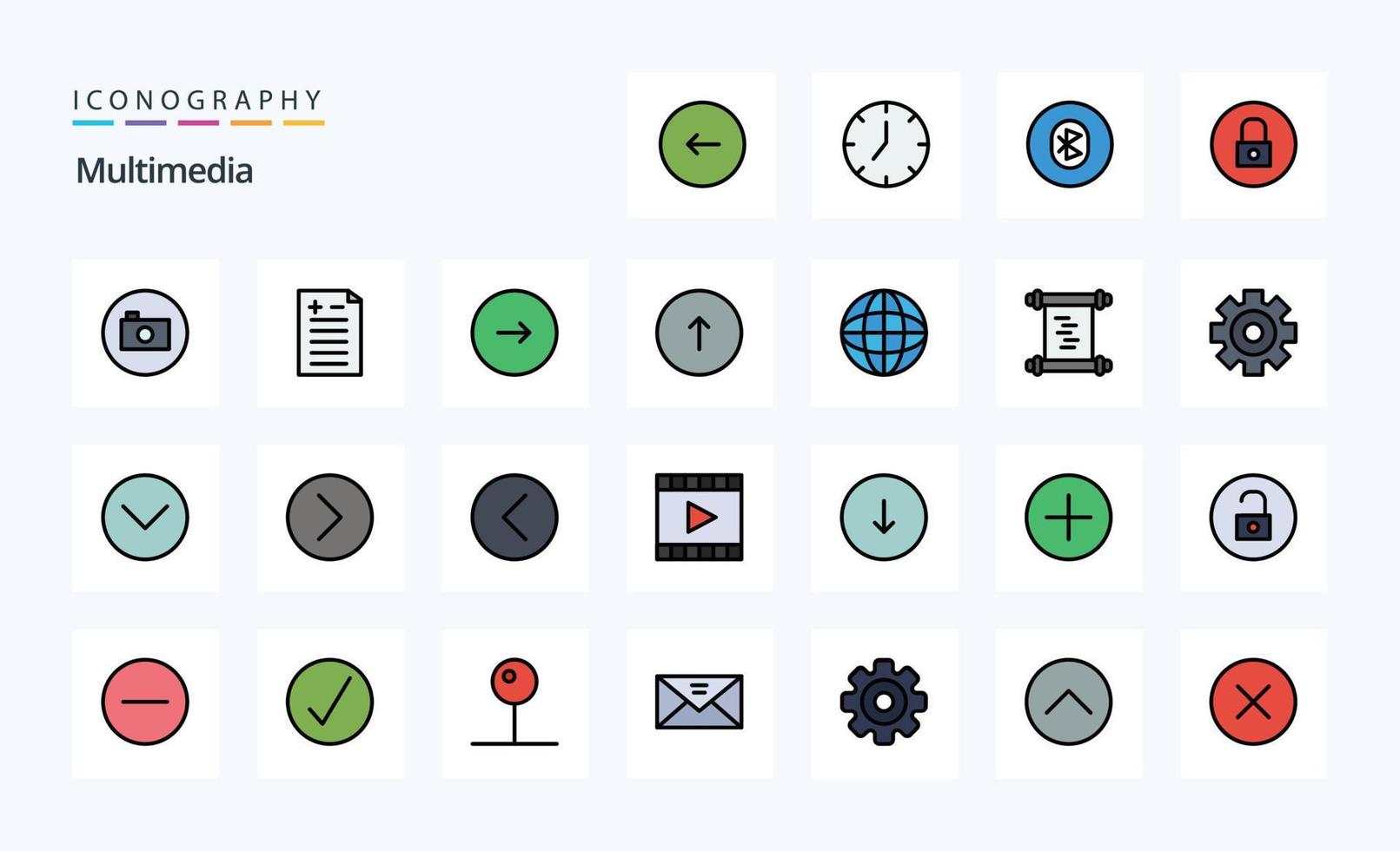 25 Multimedia-Zeilen gefüllter Stil-Icon-Pack vektor
