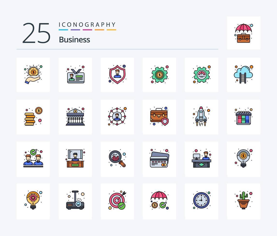 företag 25 linje fylld ikon packa Inklusive effektivitet. alternativ. anställd kort. pengar. anställd försäkring vektor