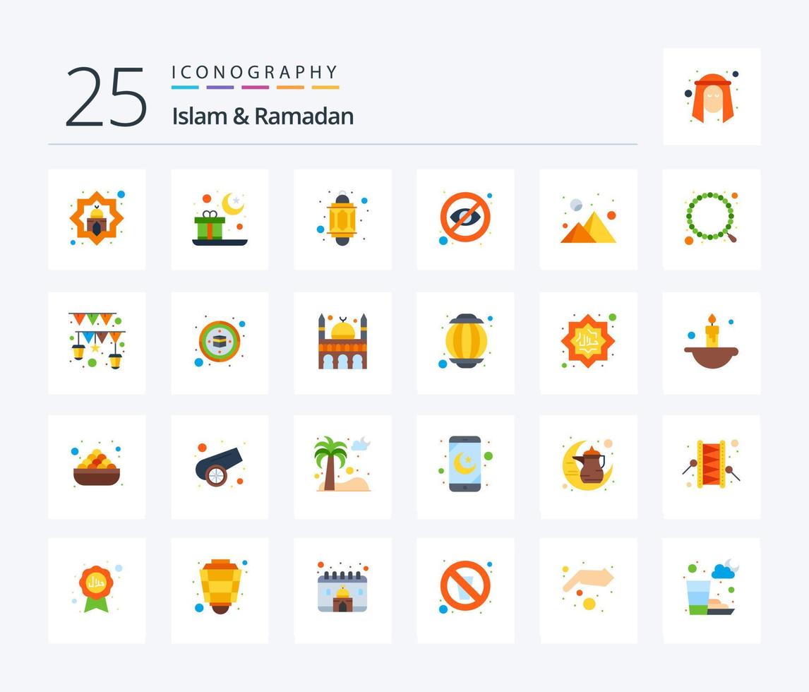 islam und ramadan 25 flaches farbsymbolpaket einschließlich wolkig. Auge. Religion. geschlossen. Muslim vektor