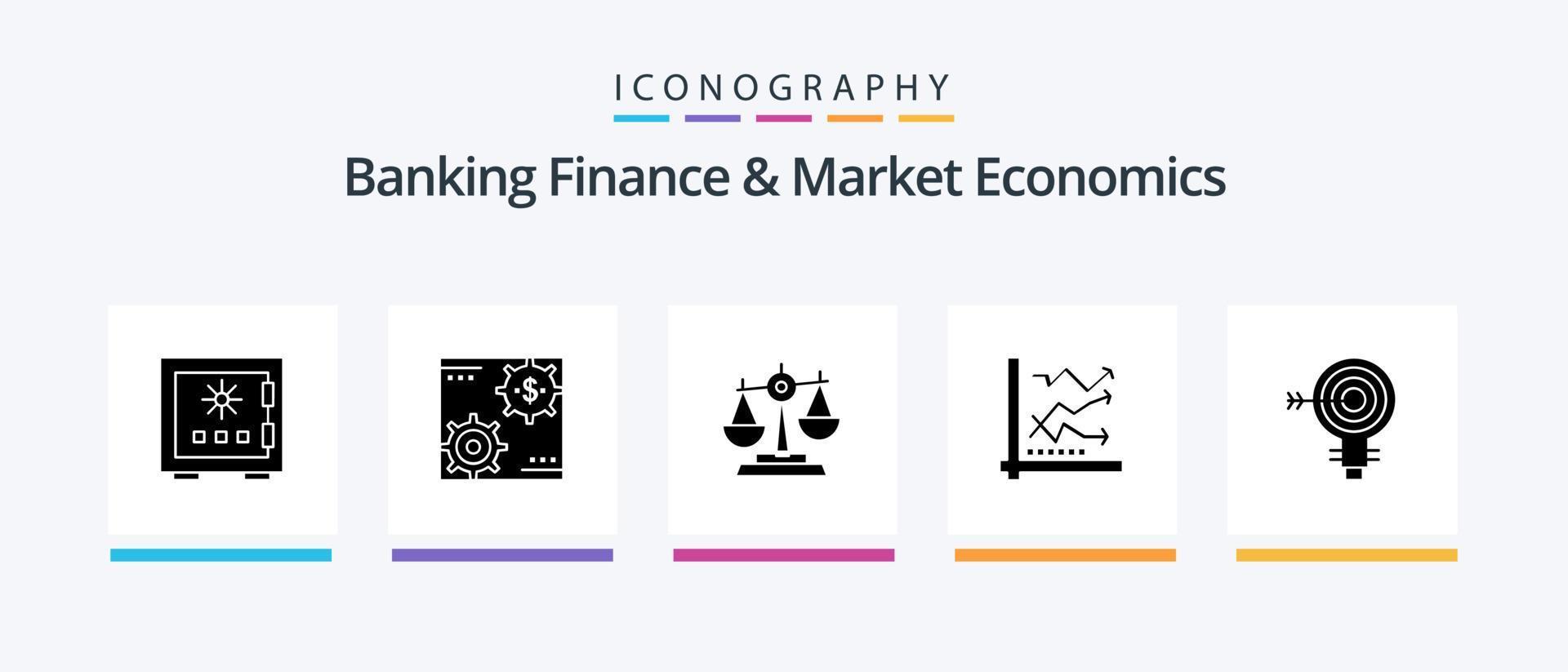 bank finansiera och marknadsföra ekonomi glyf 5 ikon packa Inklusive rättvisa. domstol. huvudstad. balans. pengar. kreativ ikoner design vektor