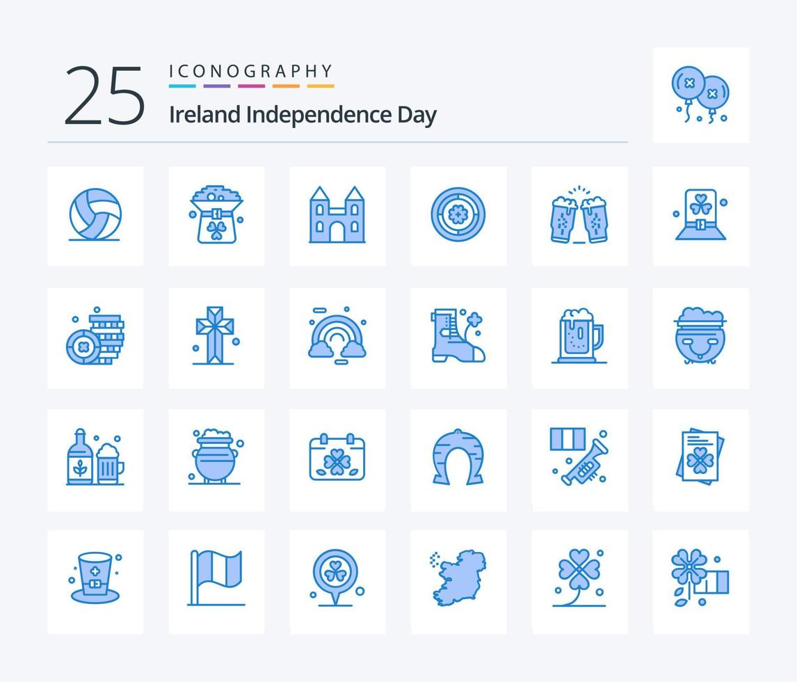 Irland-Unabhängigkeitstag 25 blaues Symbolpaket inklusive Bier. Kreis. im Frühling. kreuzen vektor