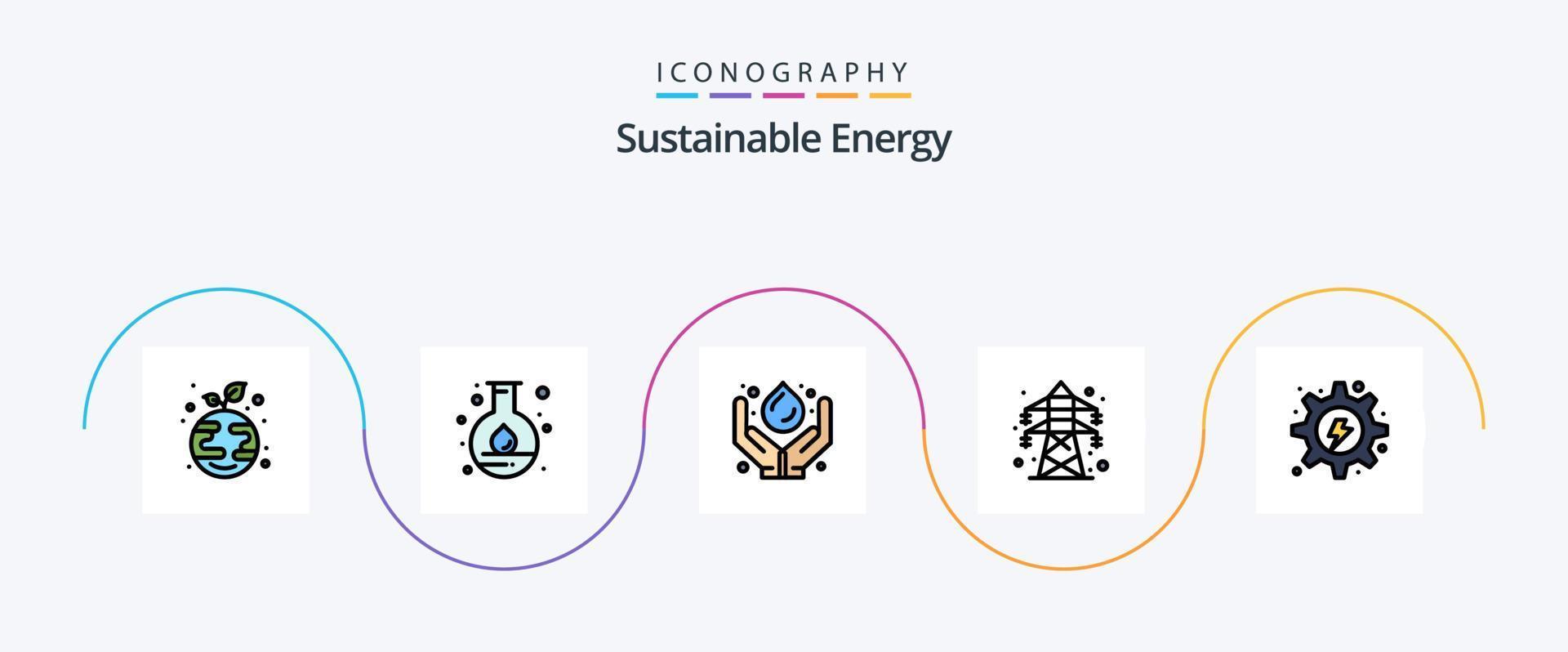 hållbar energi linje fylld platt 5 ikon packa Inklusive elektrisk. överföring. vård. energi. förnybar vektor