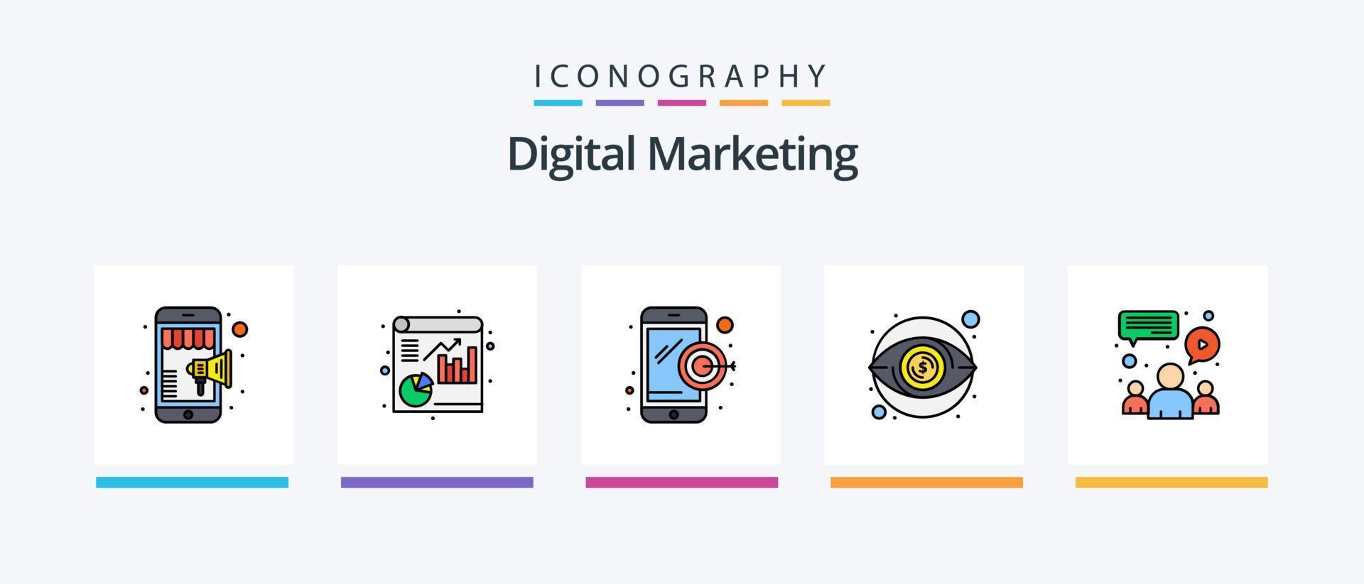 digital marknadsföring linje fylld 5 ikon packa Inklusive typ. stift. betala. alternativ. geo. kreativ ikoner design vektor