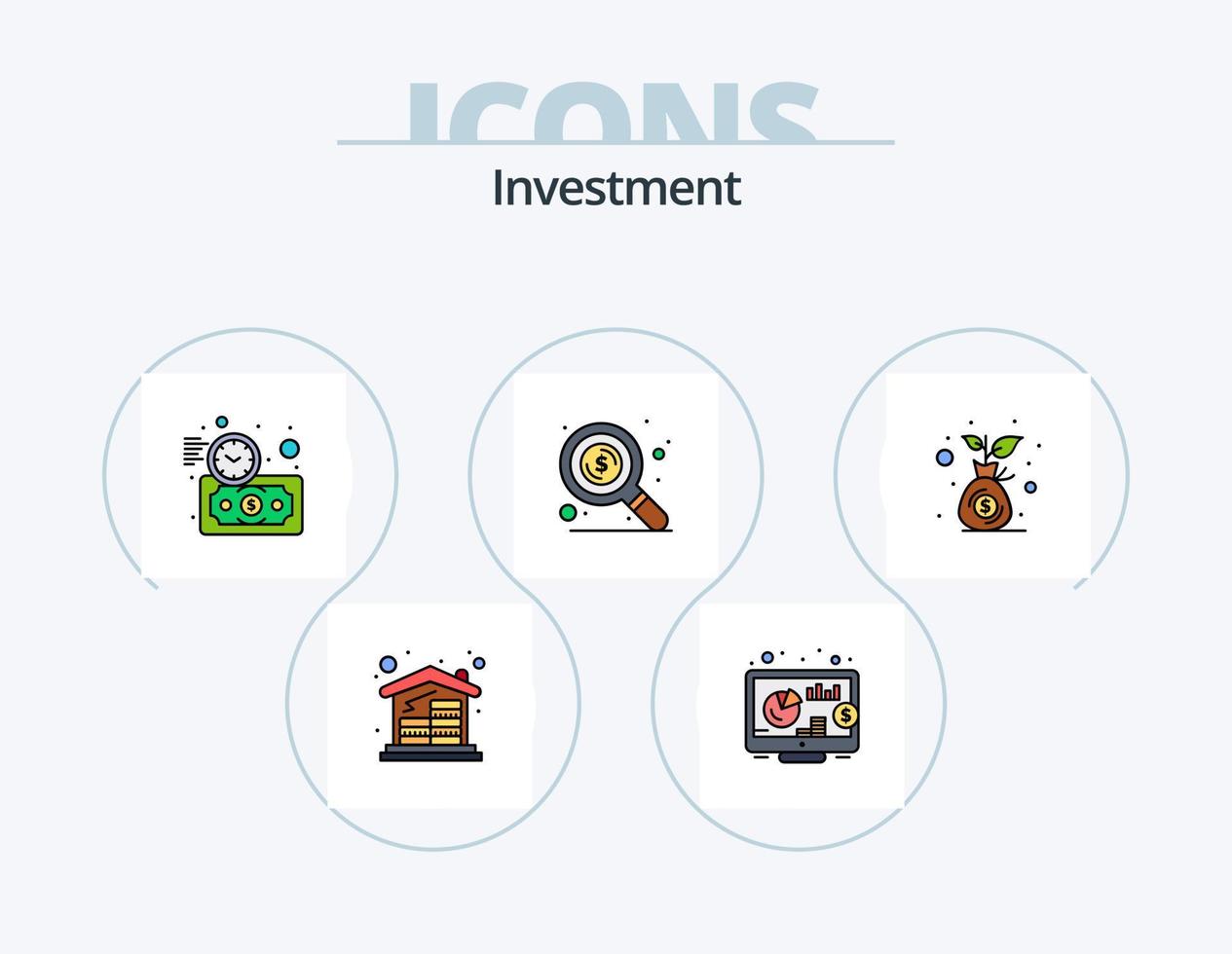 Anlagelinie gefüllt Icon Pack 5 Icon Design. Währung. Geld. online. Liste. Checkliste vektor