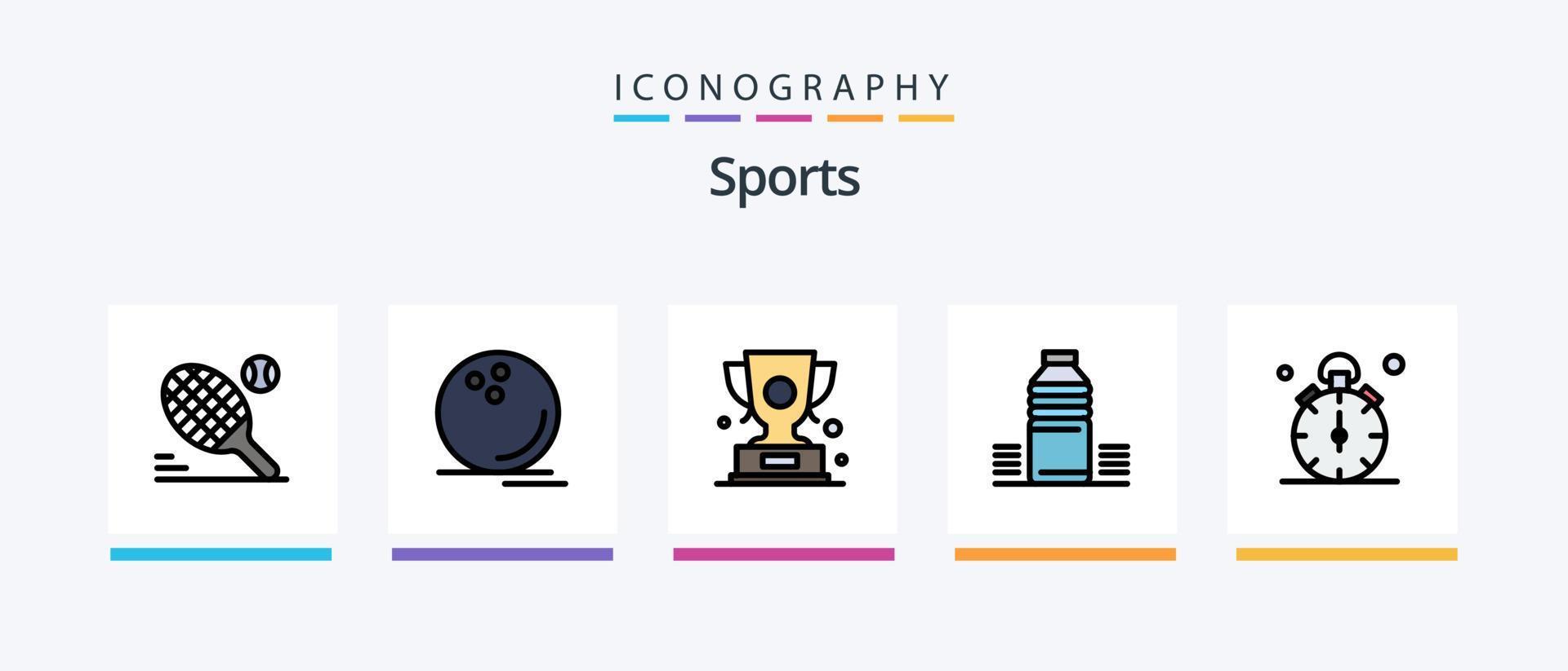 sporter linje fylld 5 ikon packa Inklusive Rör. smart. fotboll. korg boll. spela. kreativ ikoner design vektor