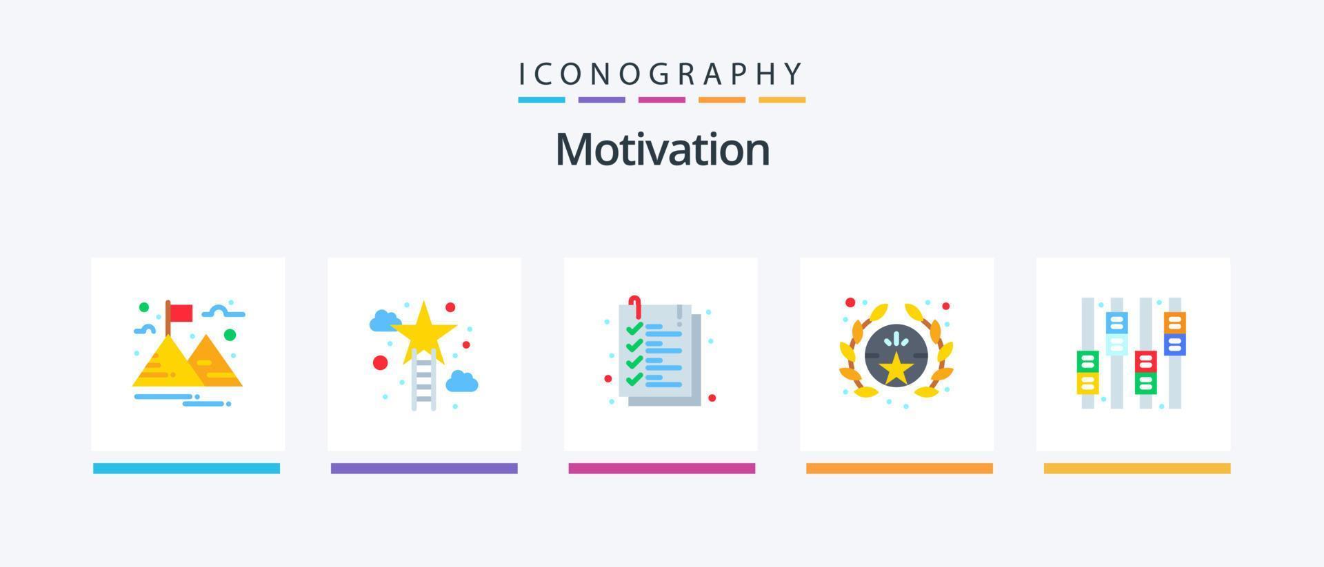 motivering platt 5 ikon packa Inklusive utjämnare. kontrollera. dokumentera. stjärna. tilldela. kreativ ikoner design vektor