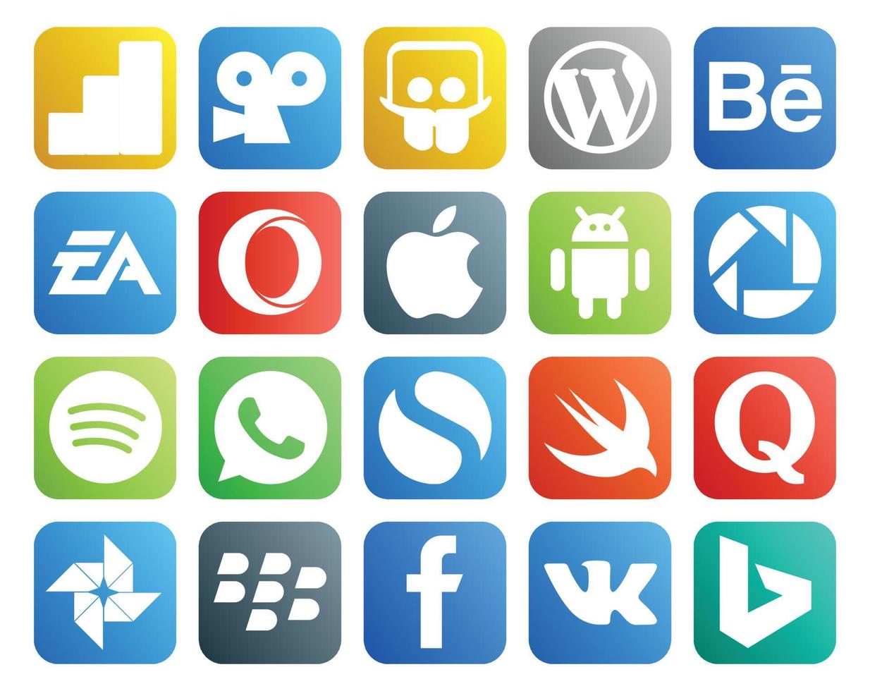 20 Social Media Icon Pack, einschließlich Quora Simple Sports WhatsApp Picasa vektor