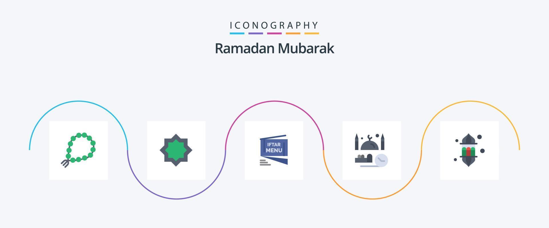 Ramadan Flat 5 Icon Pack inklusive Masjid. Zeit. Stern. schnell. Ramadan vektor