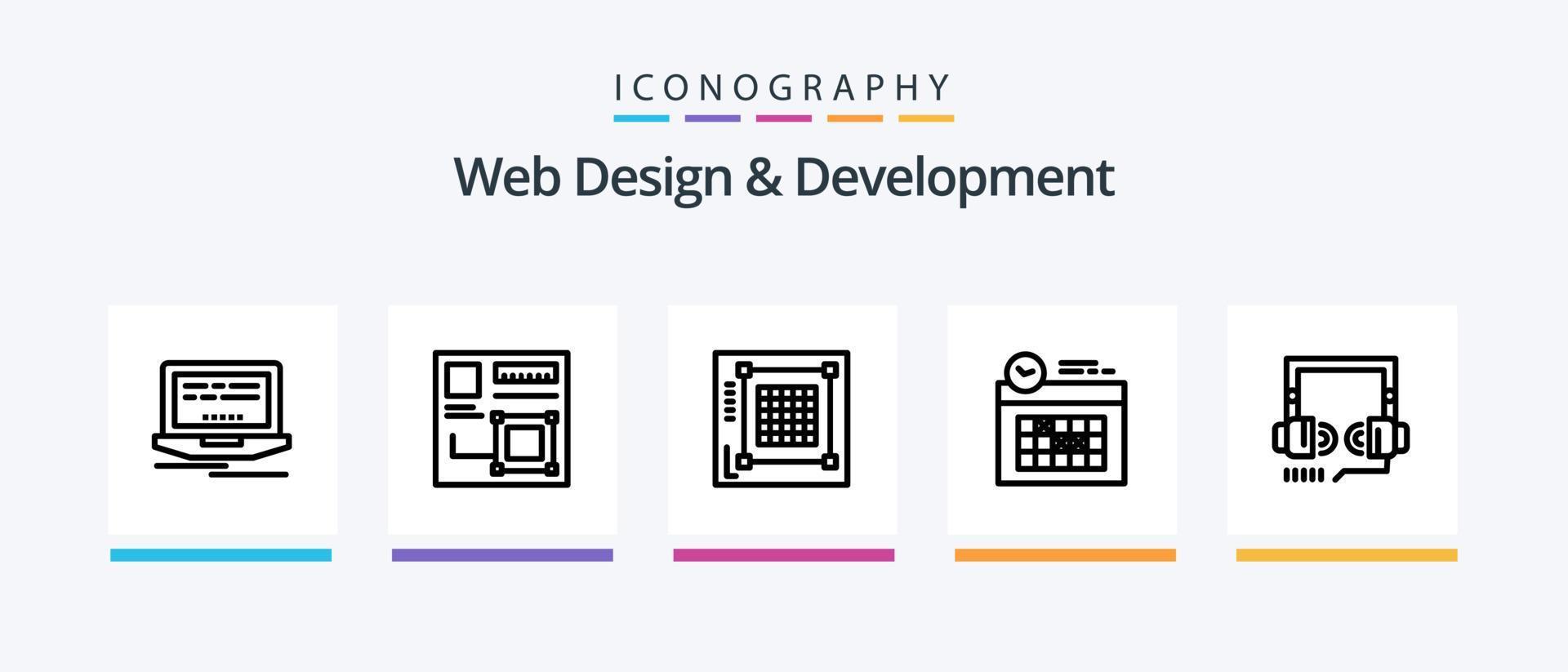 Webdesign und Entwicklung Linie 5 Icon Pack inklusive Internet. Design. Netz. Papier. Papierflieger. kreatives Symboldesign vektor