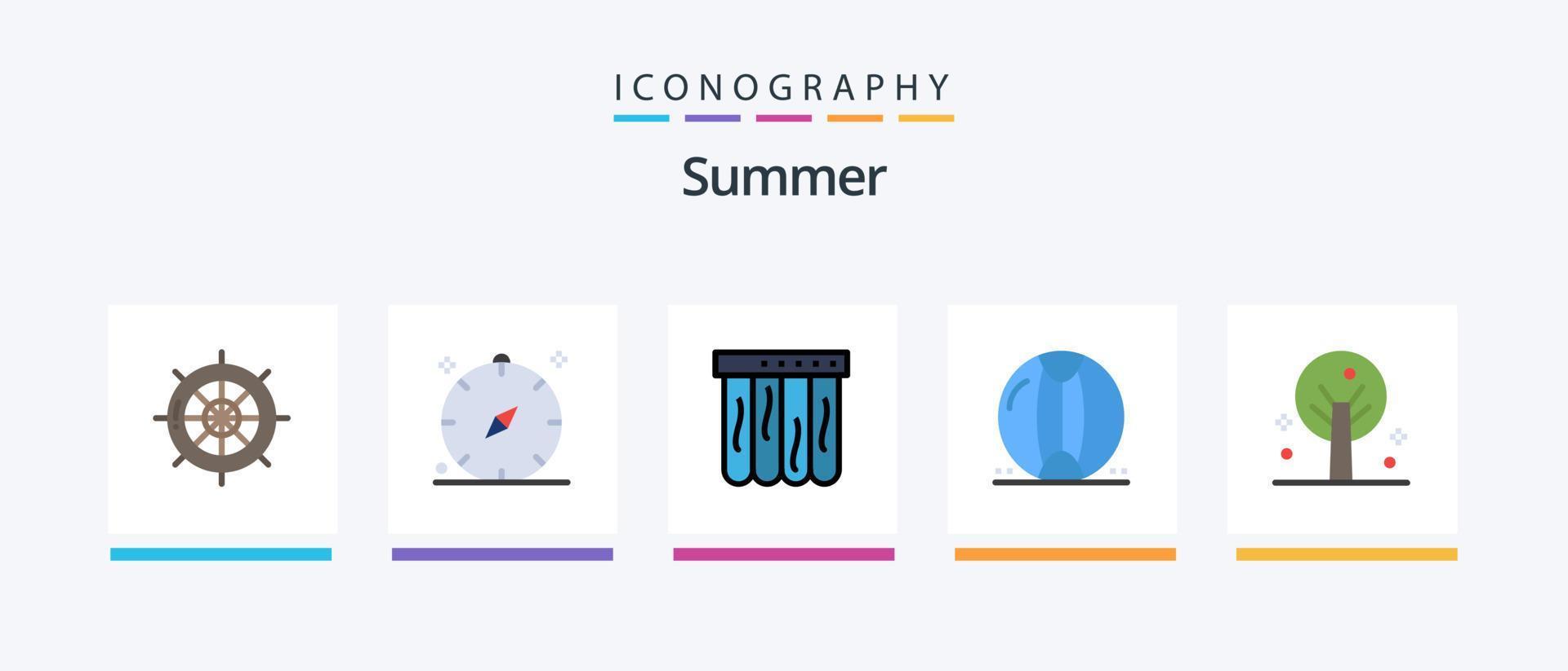 Summer Flat 5 Icon Pack inklusive Sommer. Plastik. Navigation. Strand. Sommer. kreatives Symboldesign vektor