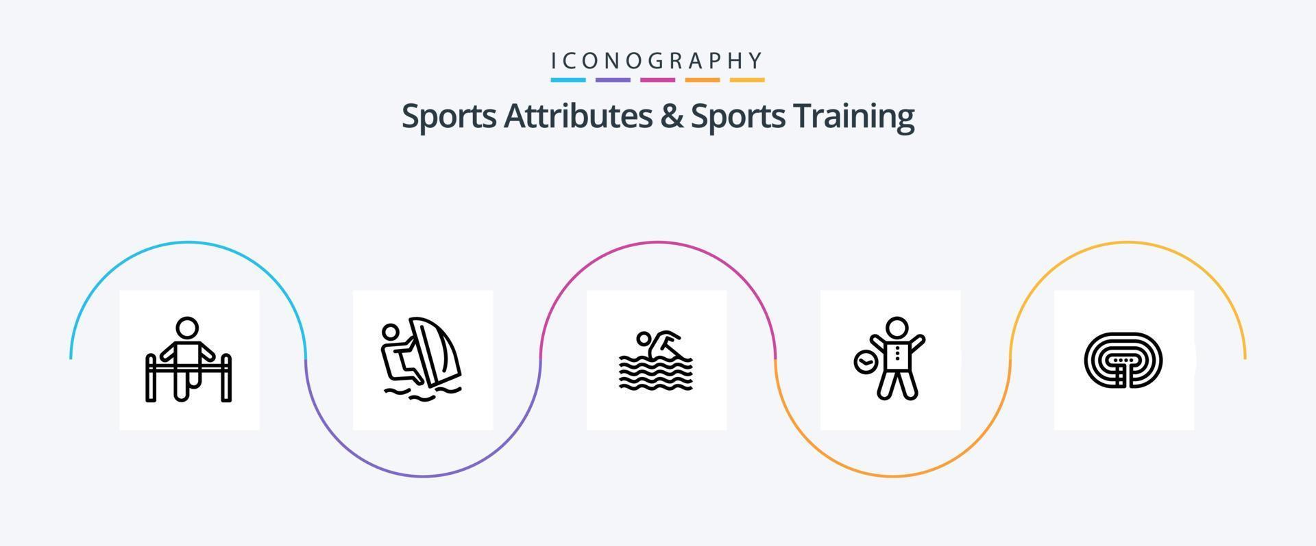 sporter attribut och sporter Träning linje 5 ikon packa Inklusive tid. träning. vind. vatten. simma vektor