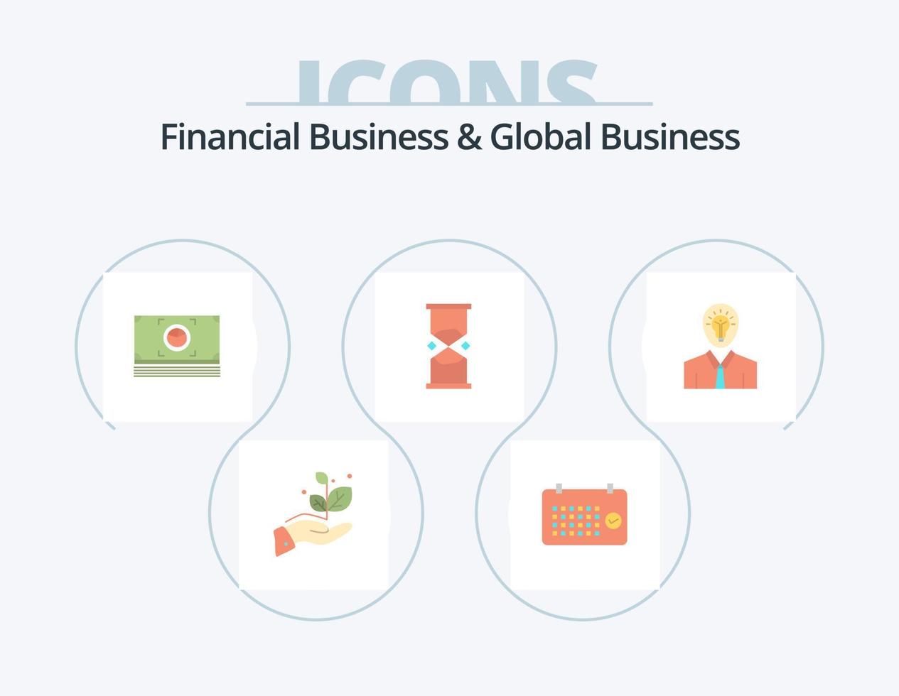finansiell företag och global företag platt ikon packa 5 ikon design. sand. timer. tid. tid. dollar vektor