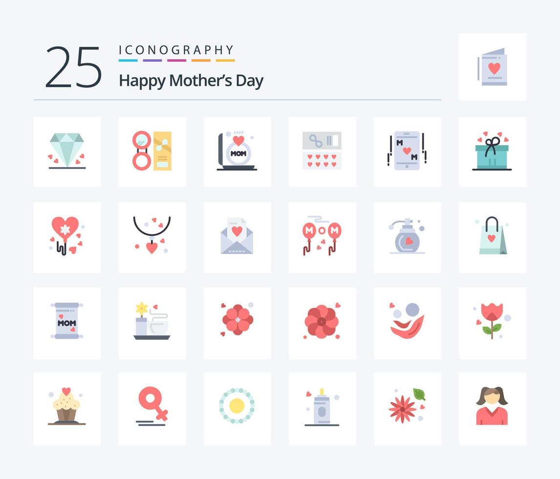 Happy Mothers Day 25 Flat Color Icon Pack inklusive Liebe. Liebe. Pulver. Kosmetik. Mutter vektor