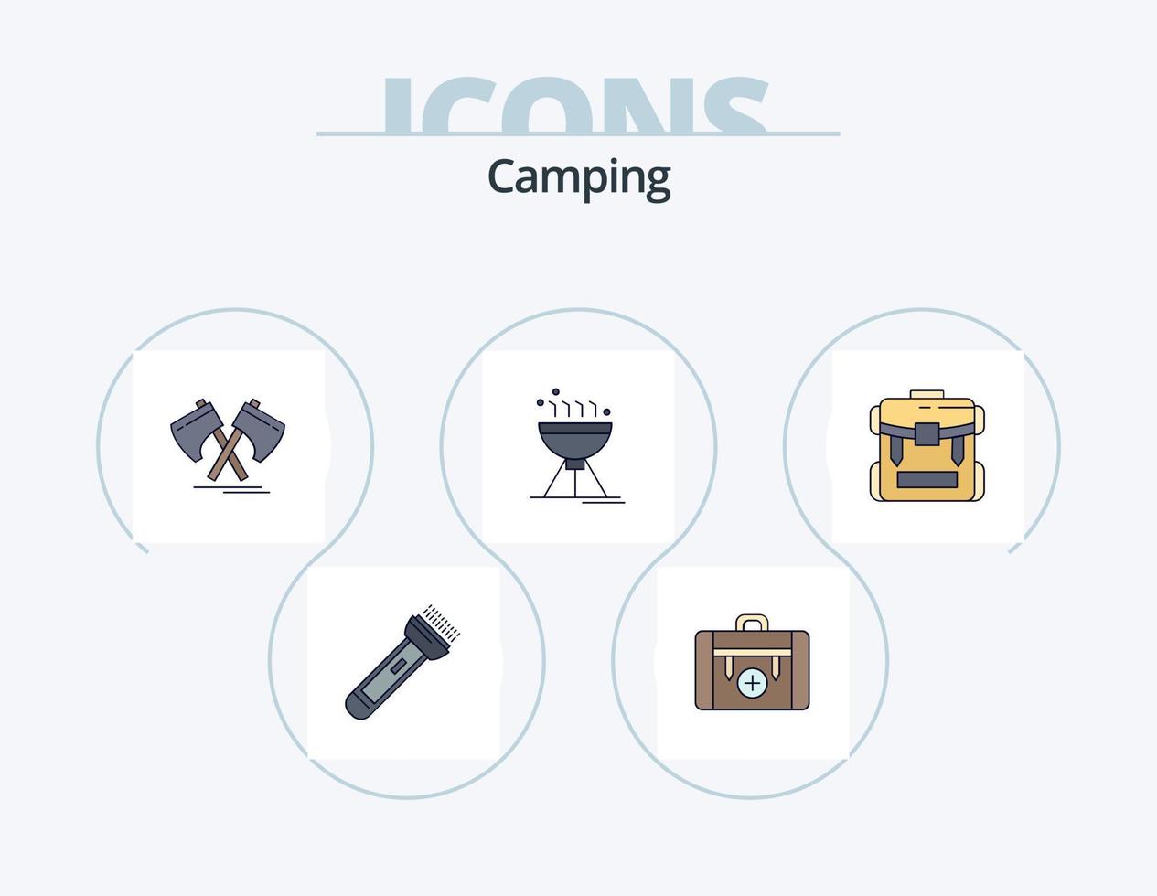 Camping-Linie gefüllt Icon Pack 5 Icon-Design. Wetter. wandern. Radio. Sonne. Natur vektor