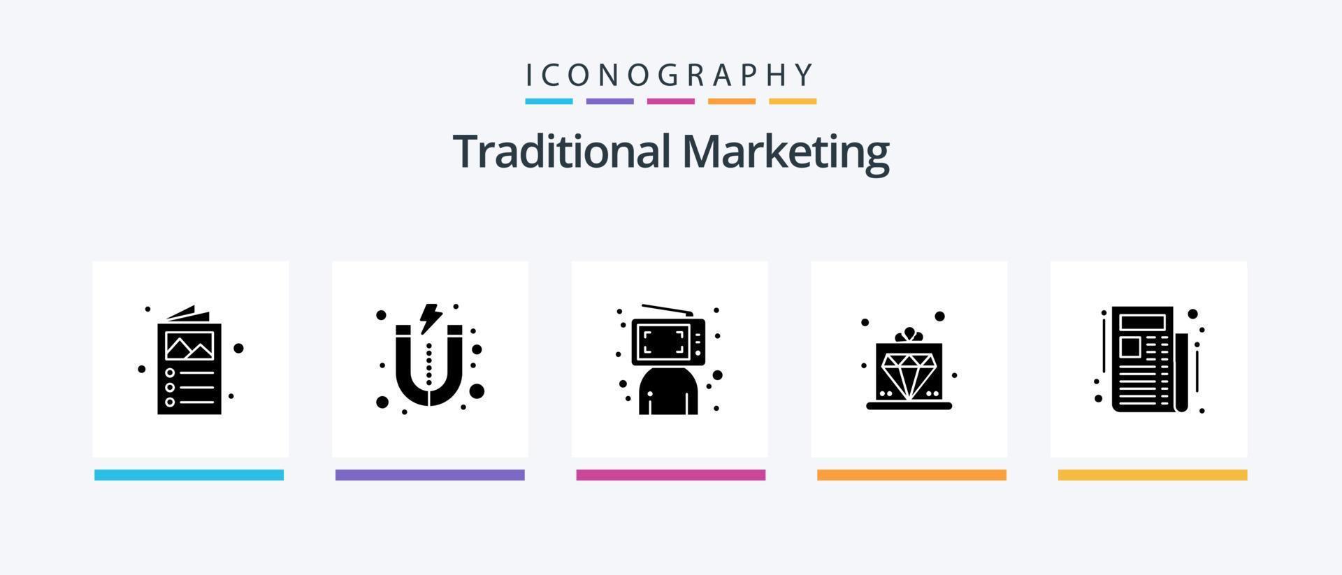 Traditionelles Marketing Glyph 5 Icon Pack inklusive Zeitung. Service. klicken. königlich. Angebot. kreatives Symboldesign vektor