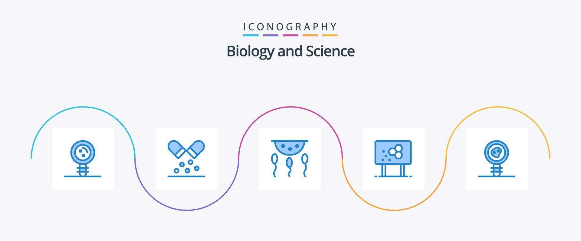 biologi blå 5 ikon packa Inklusive formel. biologi. piller. biokemi. laboratorium vektor