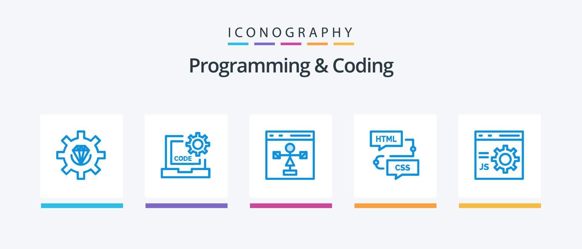 programmering och kodning blå 5 ikon packa Inklusive utveckla. webbläsare. utveckling. programmering. utveckling. kreativ ikoner design vektor