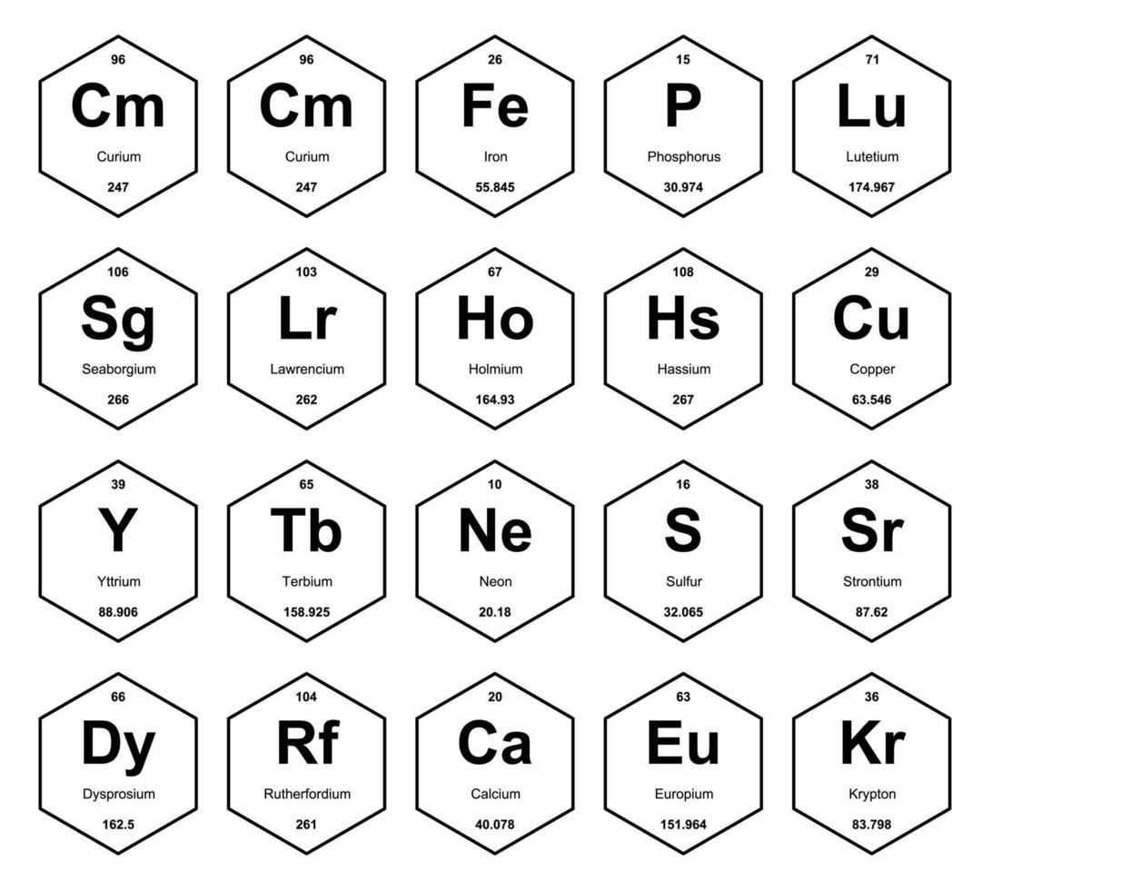 20 Präiodentabelle des Symbolpaketdesigns der Elemente vektor