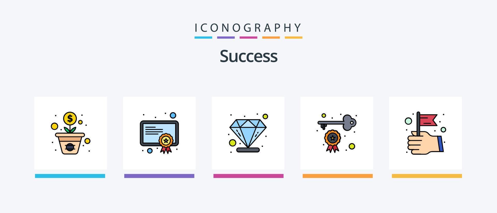 Erfolgslinie gefüllt 5 Icon Pack inklusive Erfolg. Karriere. überprüfen. Gelegenheit. Taste. kreatives Symboldesign vektor