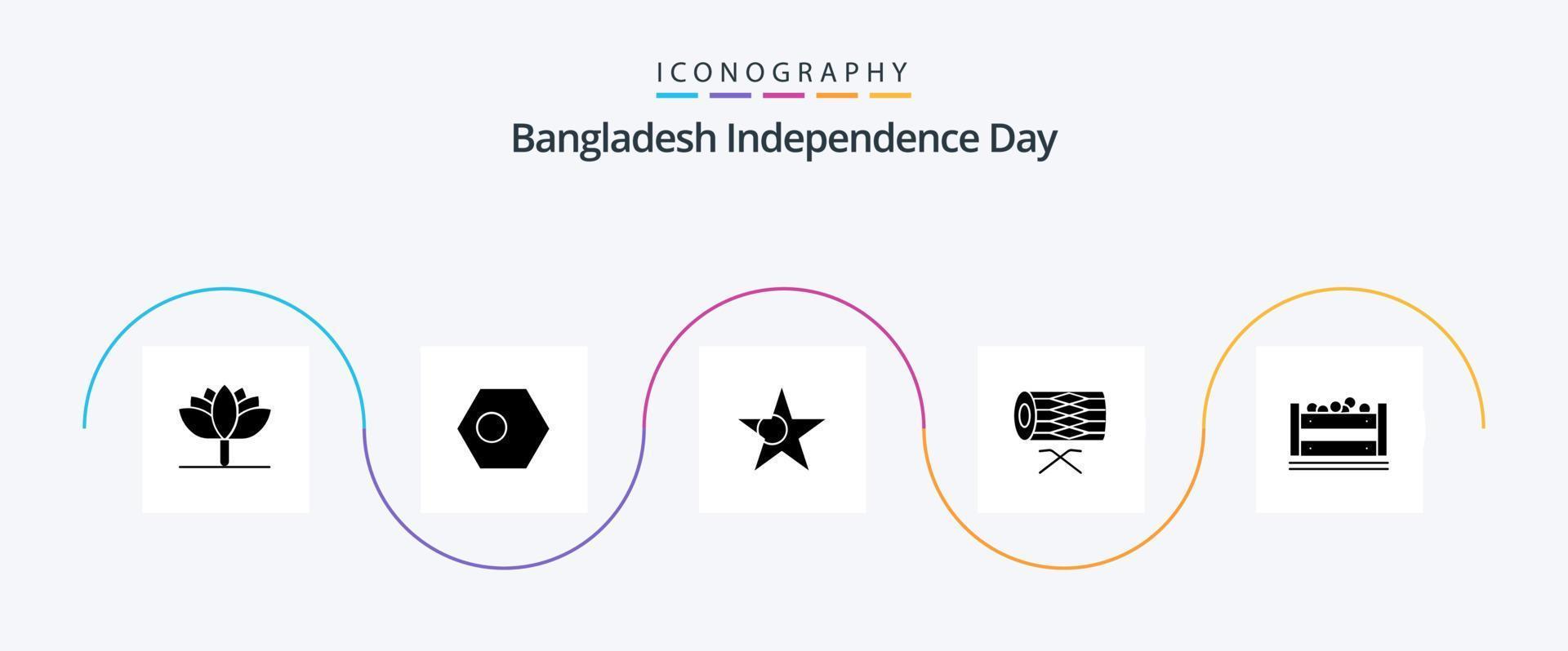 Bangladesh Independence Day Glyph 5 Icon Pack inklusive Essen. st. Bangladesch. Parade. Instrument vektor