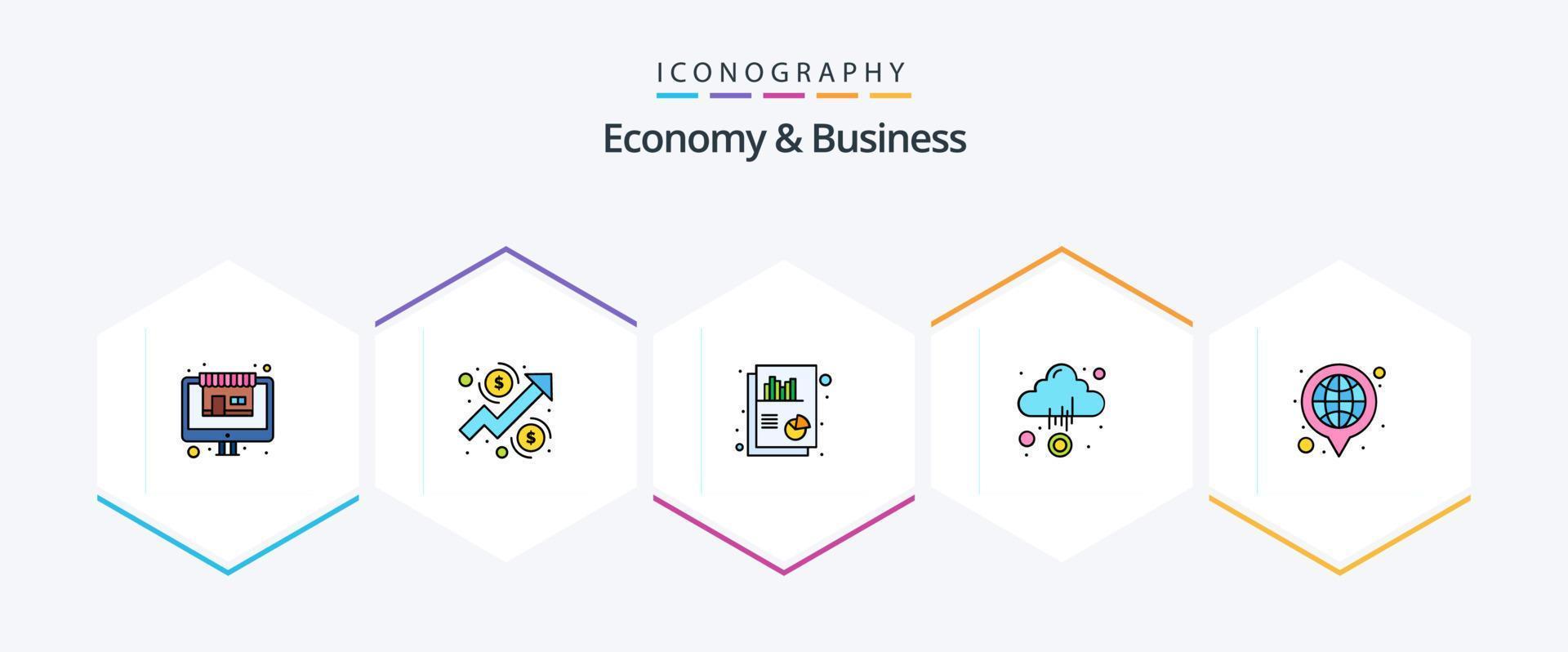 Economy und Business 25 gefülltes Icon Pack inklusive global. Diagramm. Geld. Wolke vektor