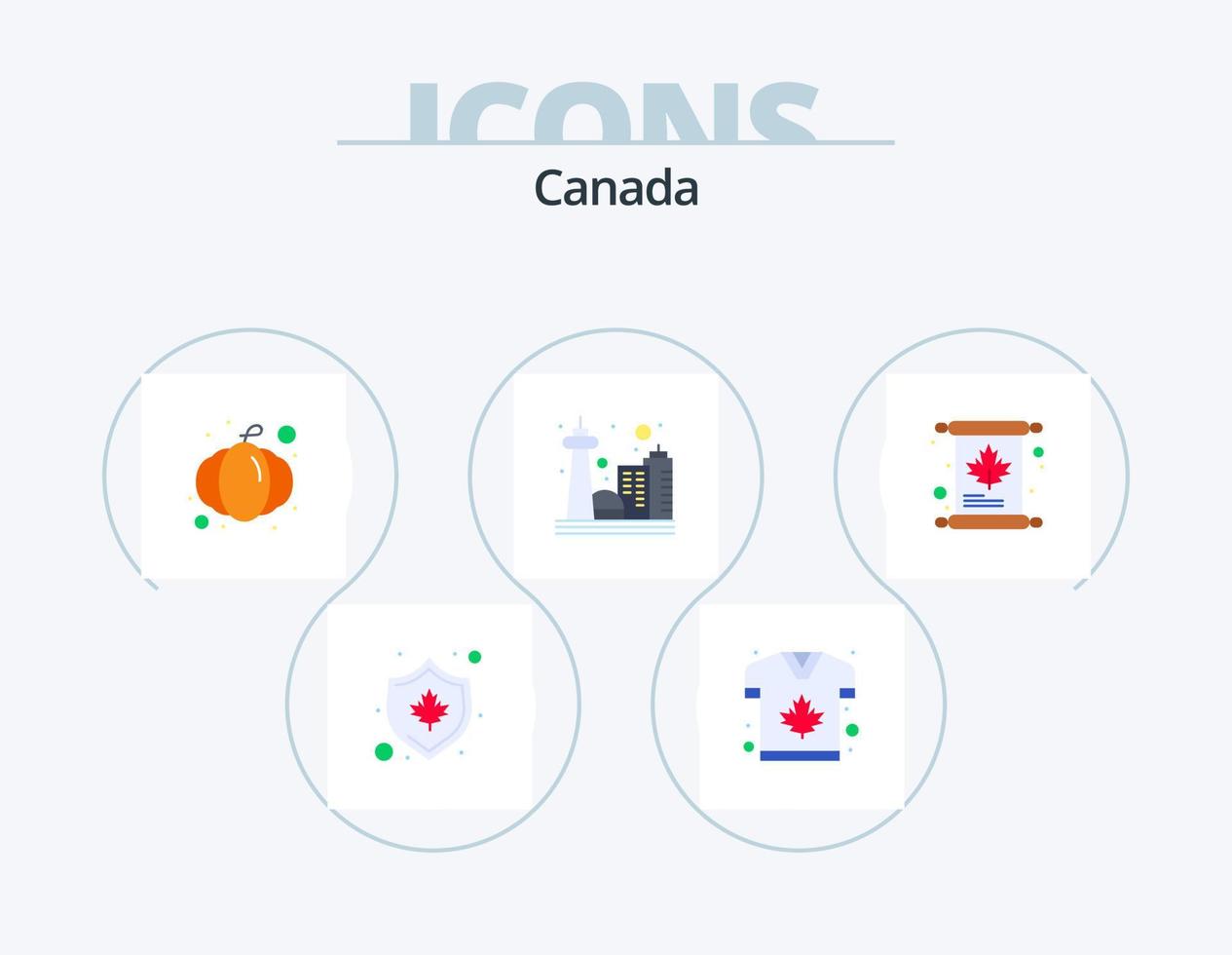 Kanada Flat Icon Pack 5 Icon Design. Einladung. Toronto. Kürbis. Wahrzeichen. Kanada vektor