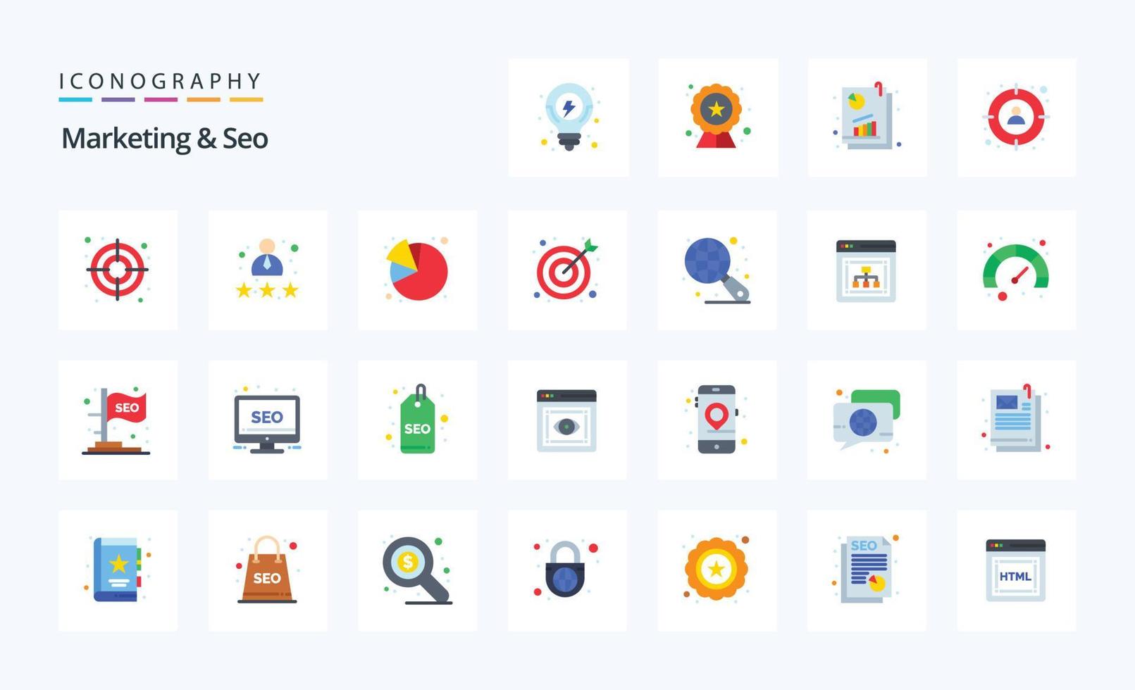 25 Marketing- und SEO-Flachfarben-Icon-Pack vektor