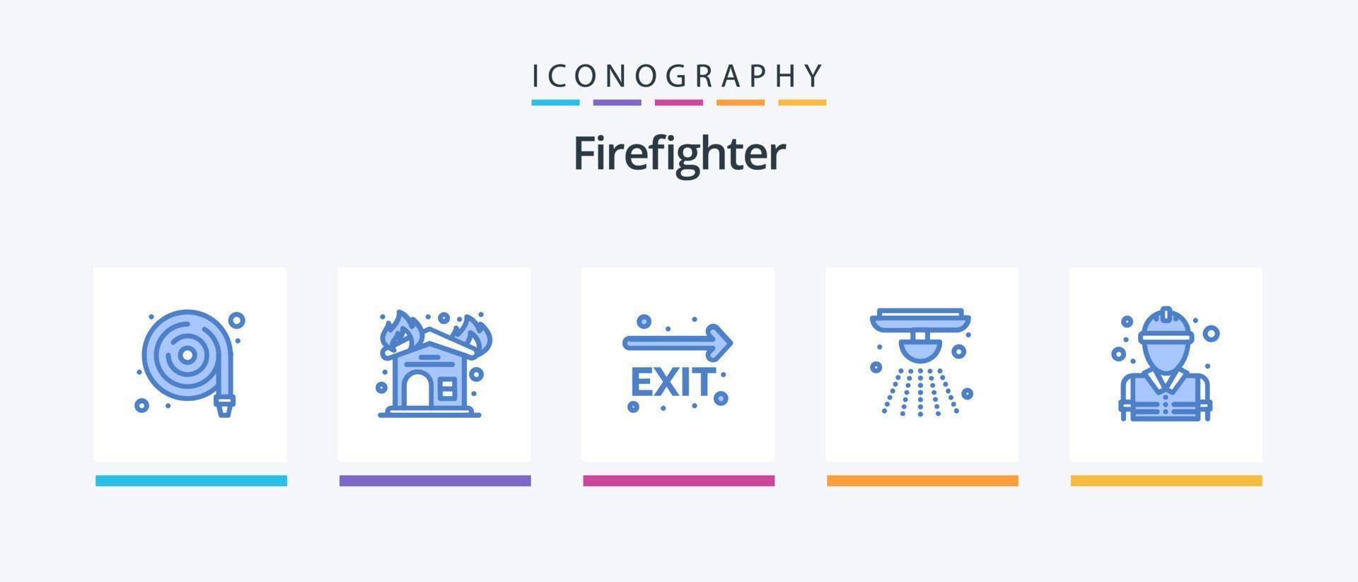 Feuerwehrmann blau 5 Icon Pack inklusive Feuer. Feuer. Ausfahrt. Glocke. Alarm. kreatives Symboldesign vektor