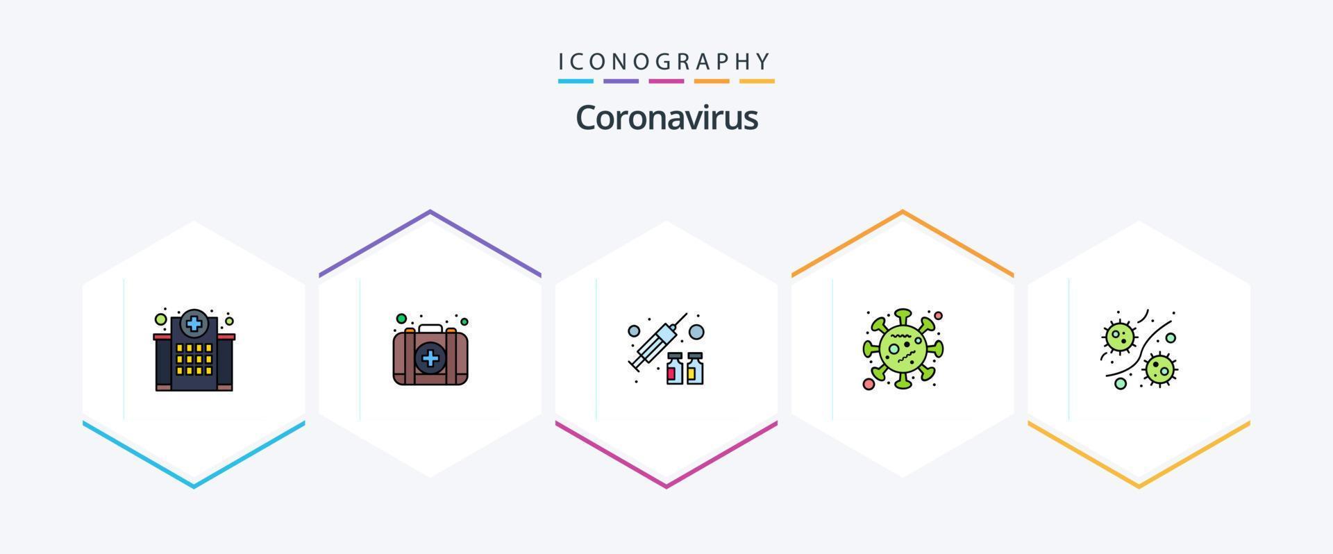 coronavirus 25 fylld linje ikon packa Inklusive bakterie. sjukdom. fall. spridning. virus vektor