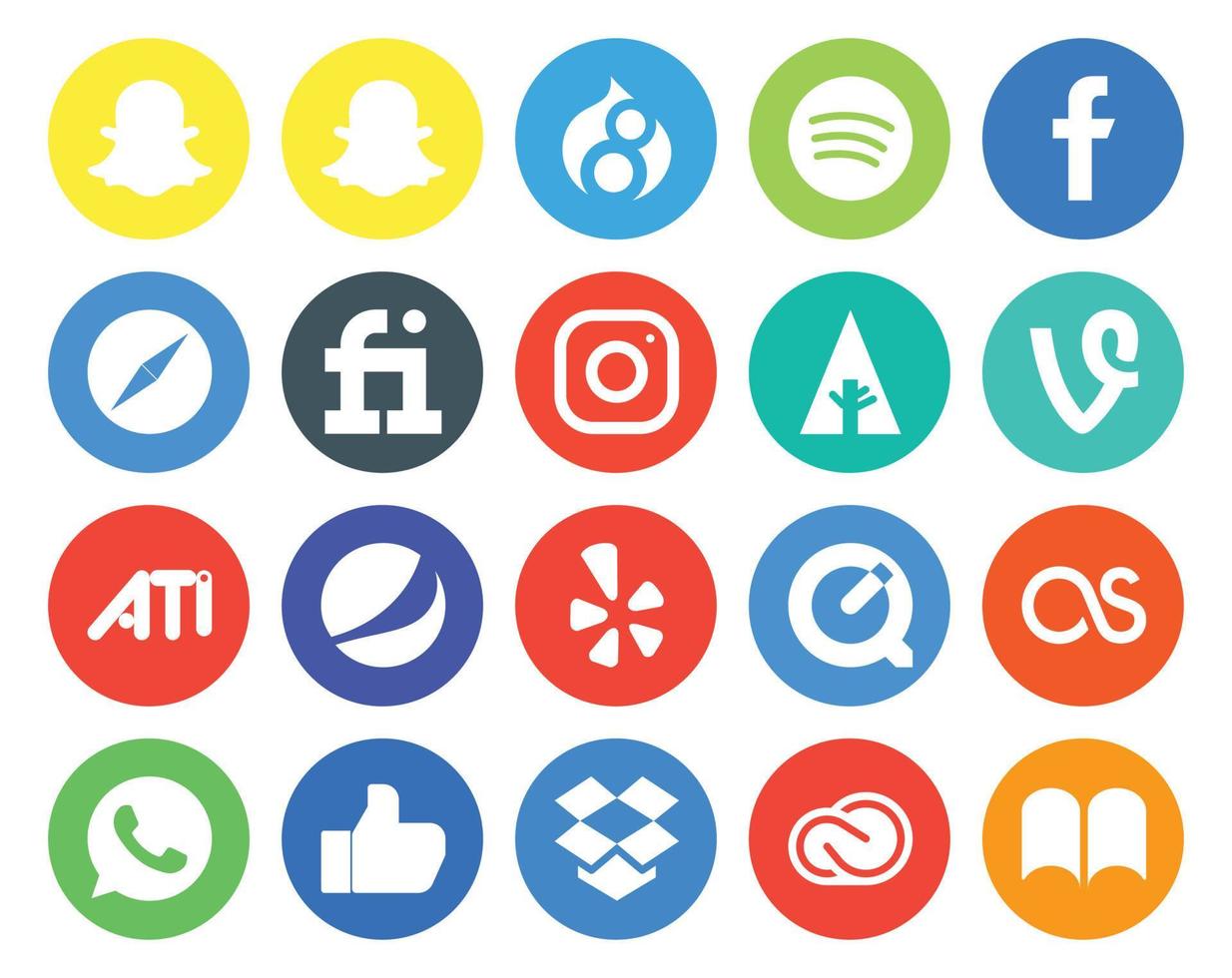 20 social media ikon packa Inklusive Dropbox whatsapp först lastfm gläfsa vektor