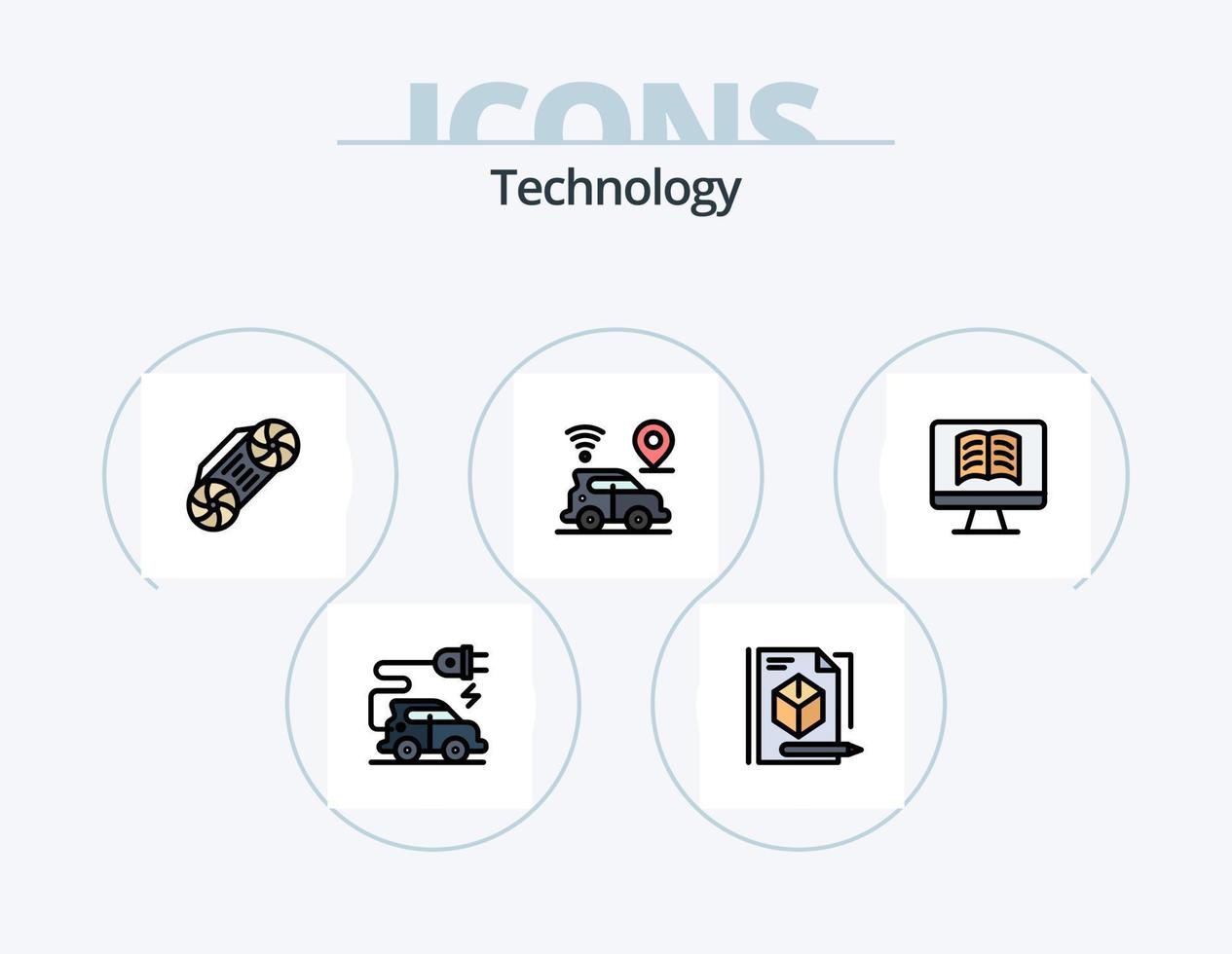 teknologi linje fylld ikon packa 5 ikon design. blad. kraft. cell. energi. ekologi vektor