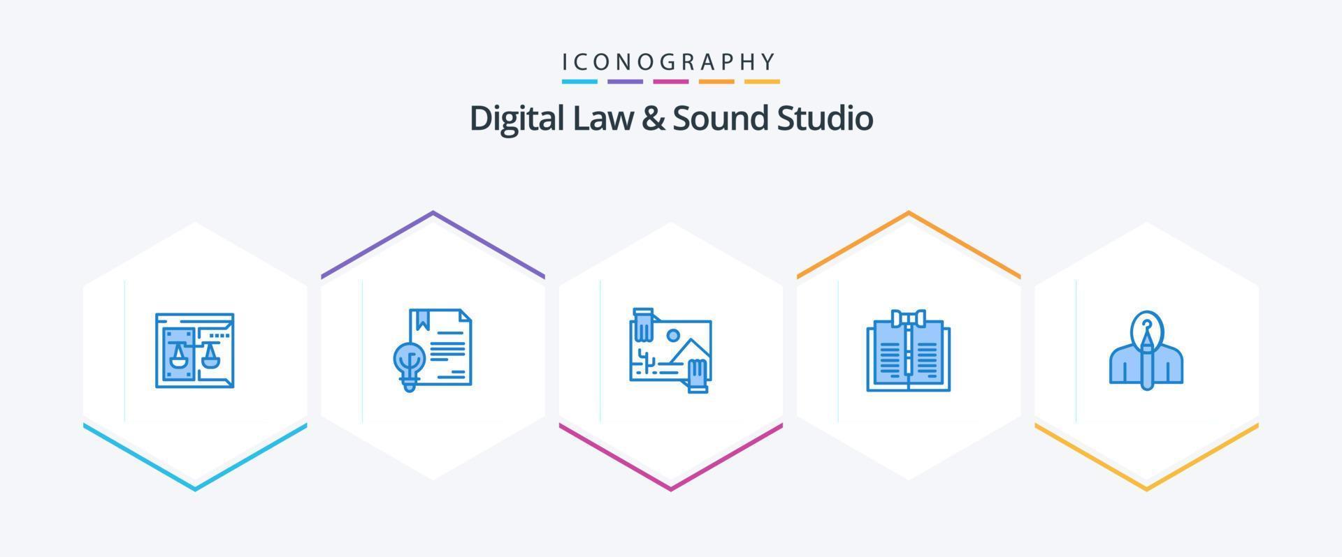 Digital Law and Sound Studio 25 Blue Icon Pack inklusive Digital. Geschäft. Erfindung. Foto. Dividende vektor