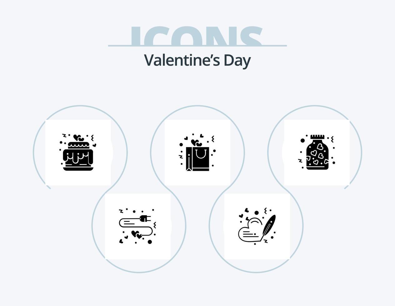 Valentinstag-Glyphen-Icon-Pack 5 Icon-Design. Krug. Romantik. Herzen. Liebe. Tasche vektor