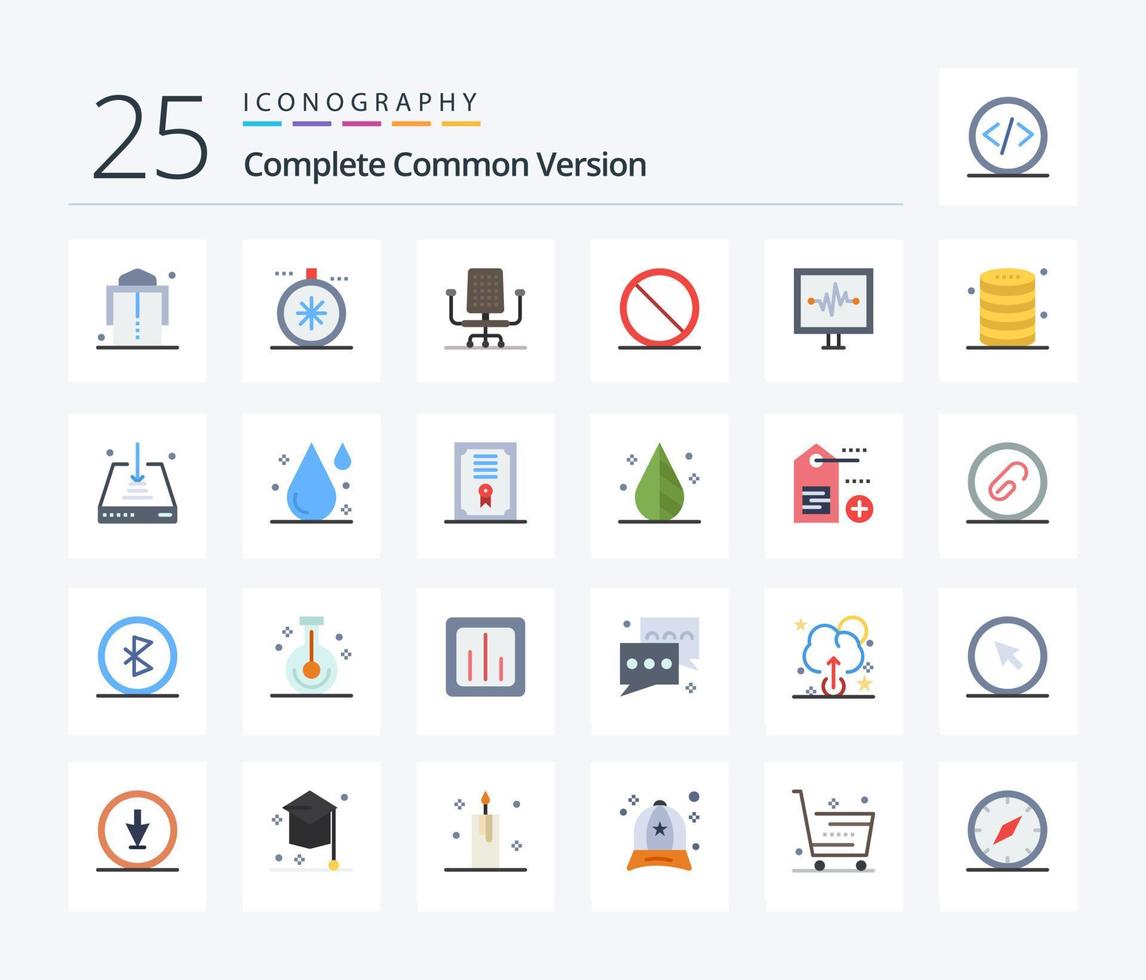 komplette allgemeine Version 25 flaches Farbsymbolpaket einschließlich Pulslinie. Lebenslinie. Büro. Herzschlag. entfernen vektor