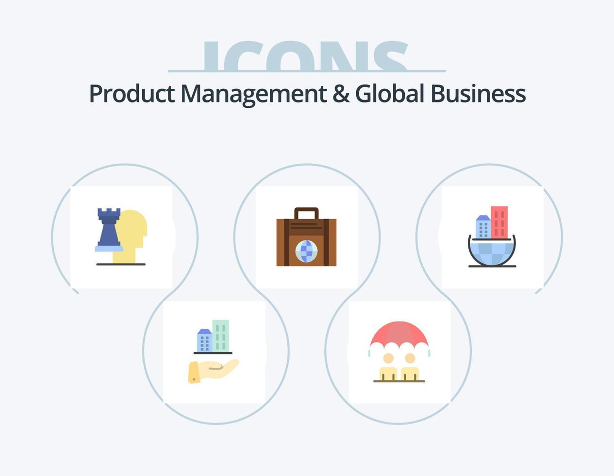 Produktmanagement und Global Business Flat Icon Pack 5 Icon Design. die Architektur. Globus. Geschäft. modern. Geschäft vektor