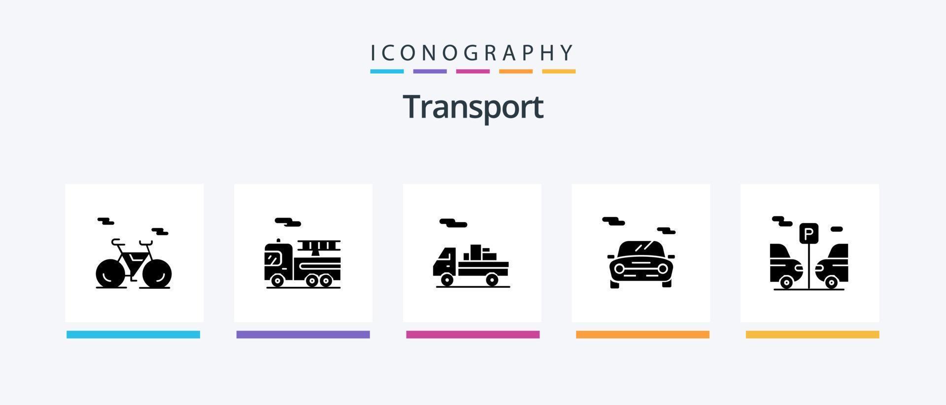 transport glyf 5 ikon packa Inklusive . parkering. transport. transport. fordon. kreativ ikoner design vektor