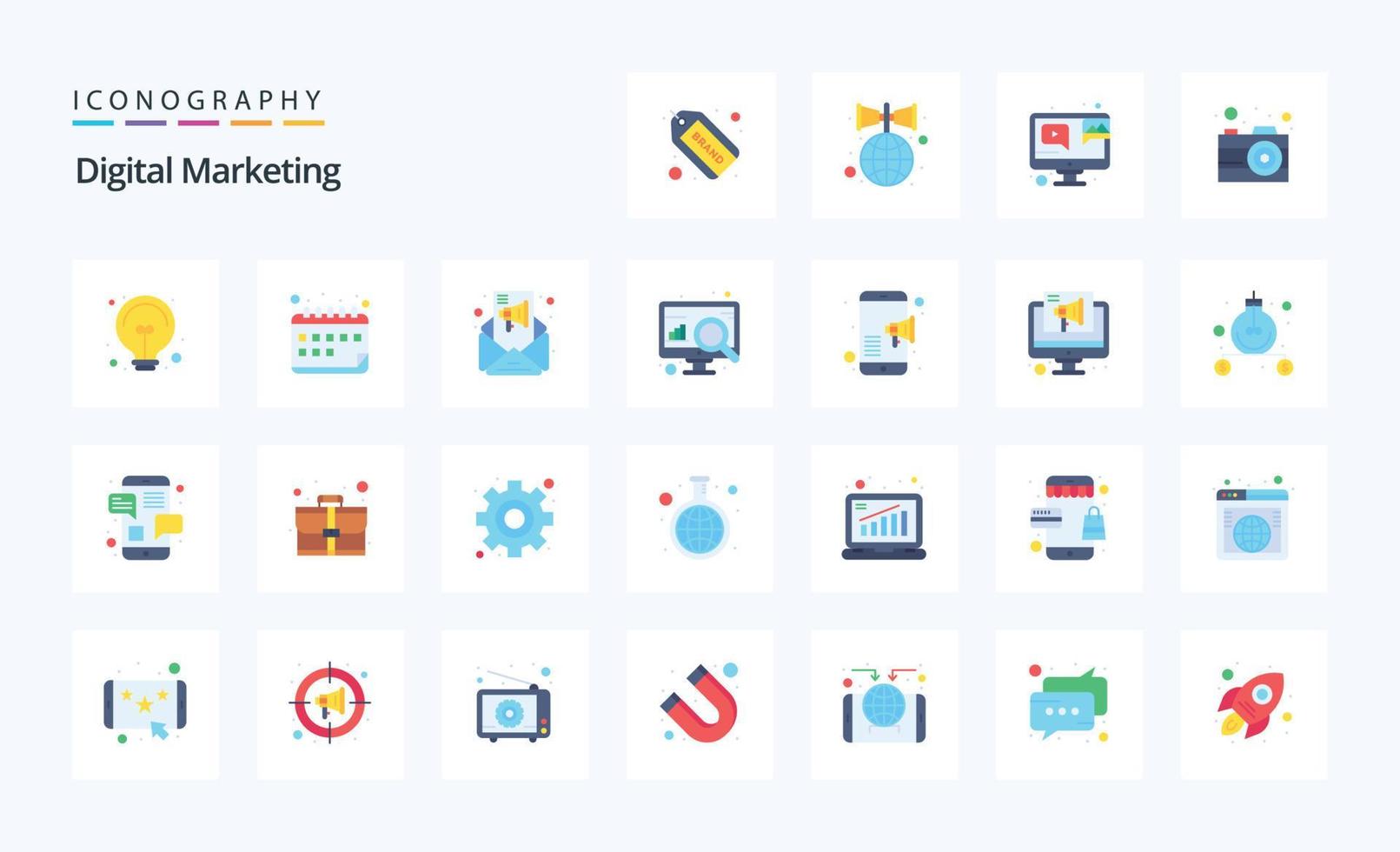25 flaches Symbolpaket für digitales Marketing vektor