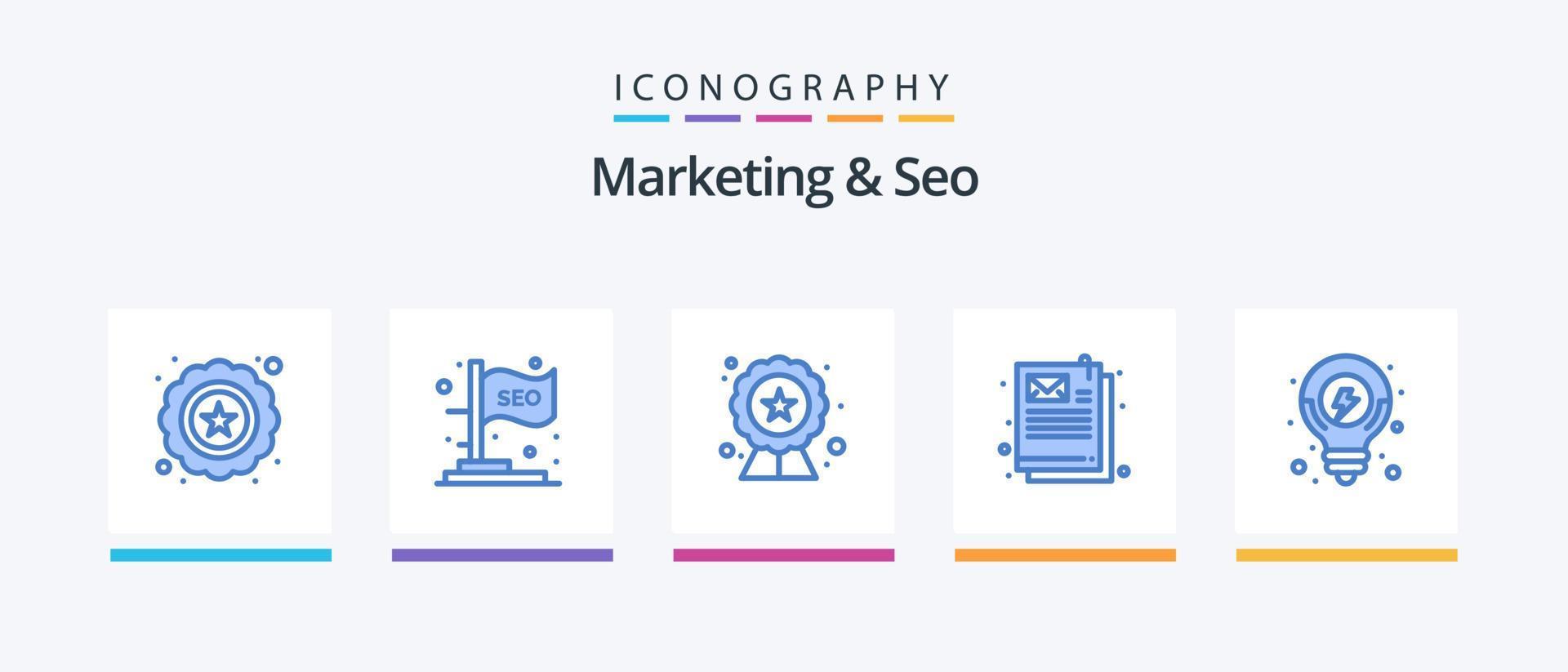 marknadsföring och seo blå 5 ikon packa Inklusive lösning. seo. seo. aning. e-post. kreativ ikoner design vektor