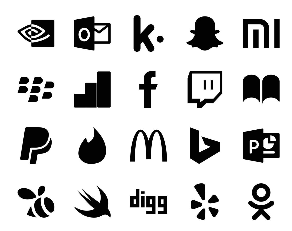 20 Social-Media-Icon-Packs, einschließlich Digg Swarm Twitch Powerpoint McDonalds vektor