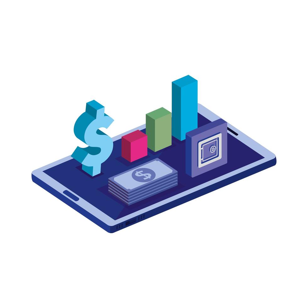 smartphone-enhet med dollarsymbol och infografik vektor