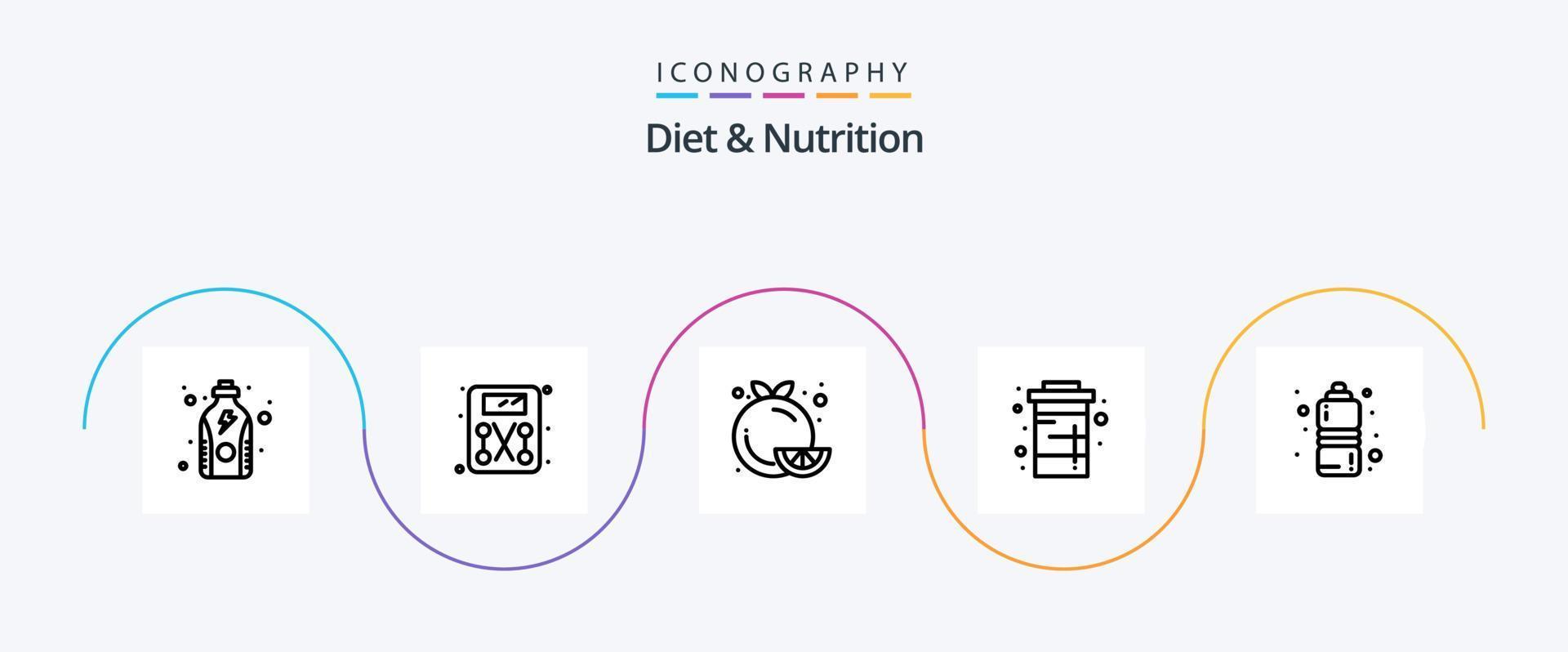 diet och näring linje 5 ikon packa Inklusive diet. soda. mat. dryck. koks vektor