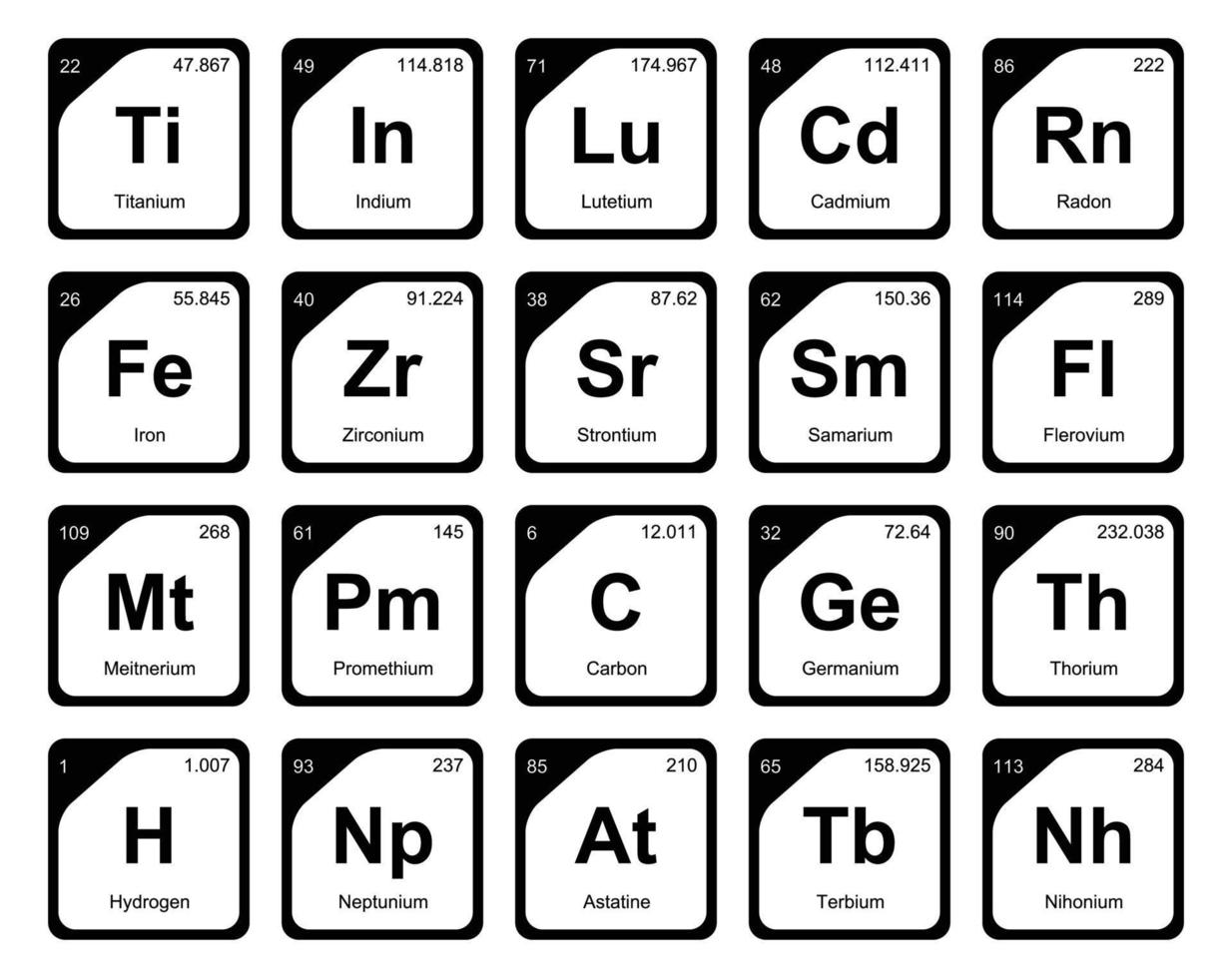 20 Präiodentabelle des Symbolpaketdesigns der Elemente vektor