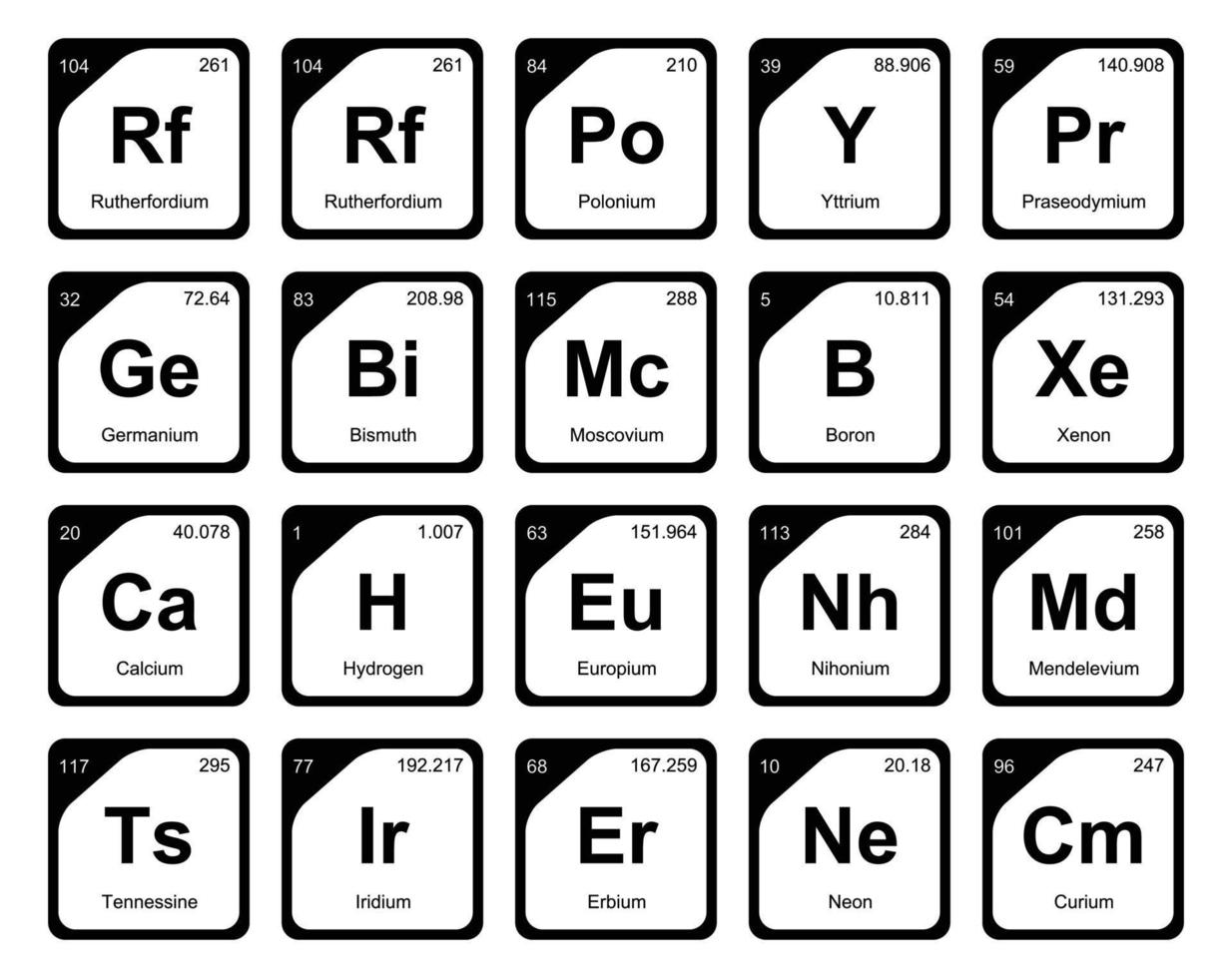 20 Präiodentabelle des Symbolpaketdesigns der Elemente vektor