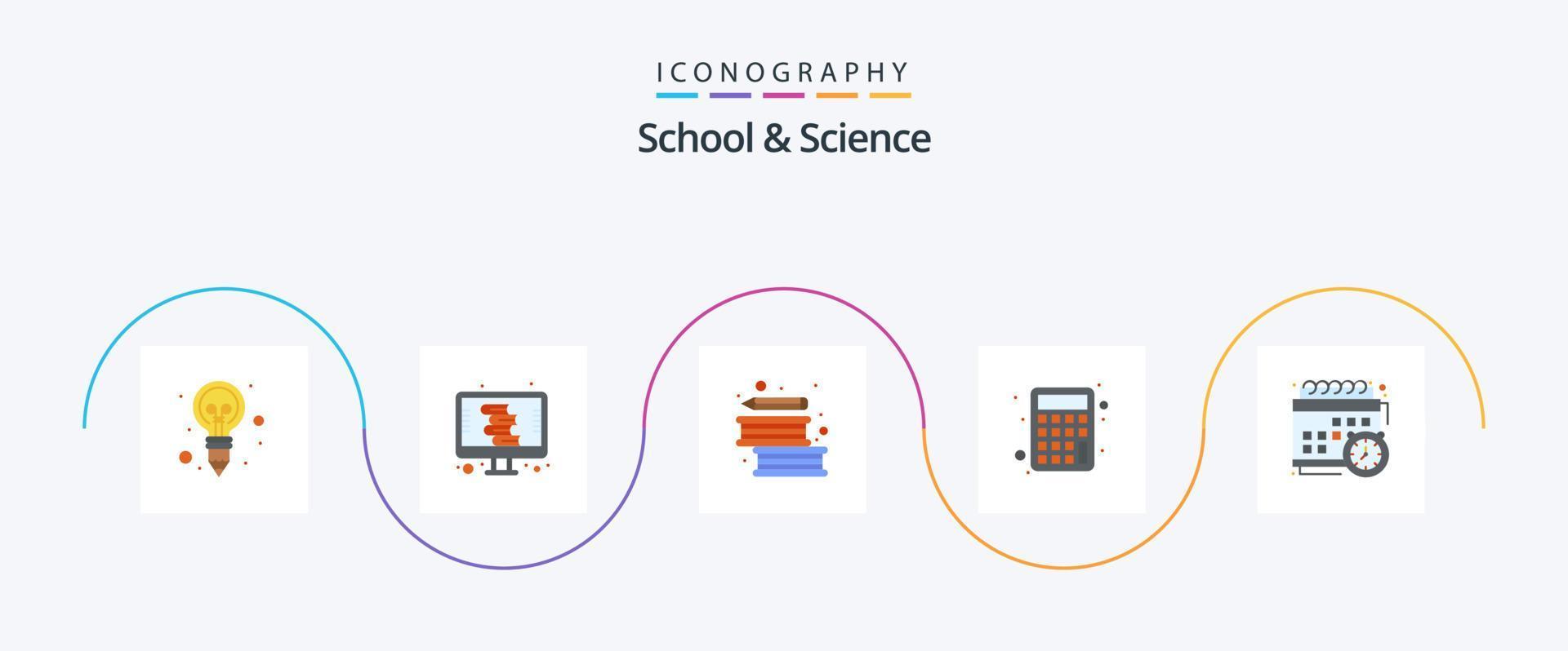 Schule und Wissenschaft Flat 5 Icon Pack inklusive Bildung. Bücher. Mathematik. Buchhaltung vektor