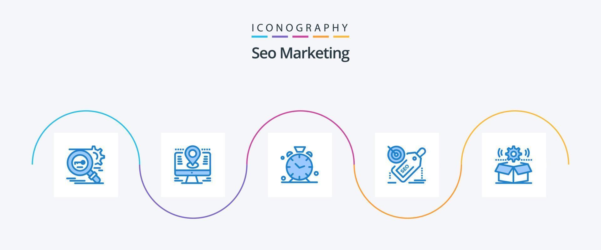 seo marknadsföring blå 5 ikon packa Inklusive mål. märka. lcd. tid vektor